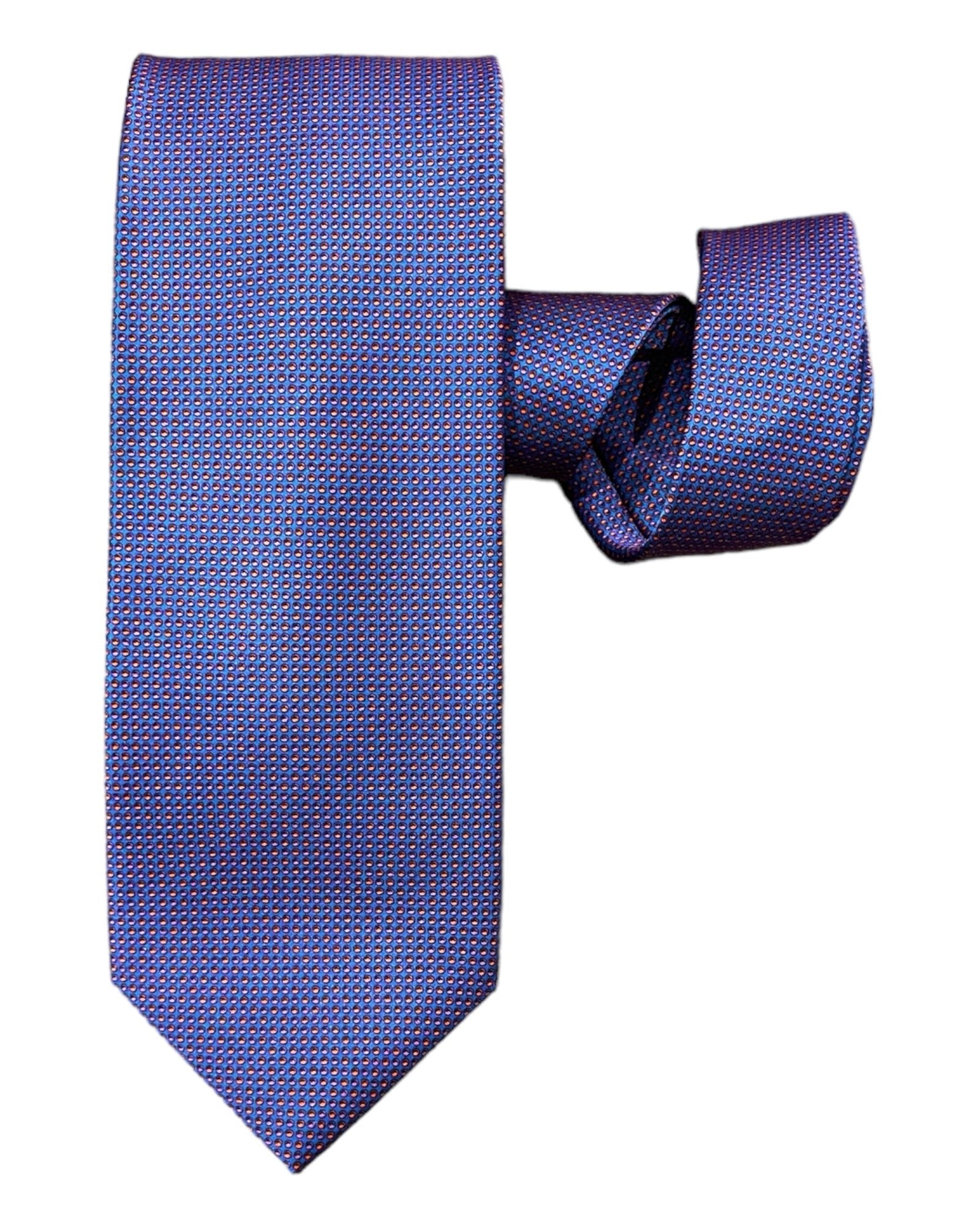 Indigo Blue with Micro Orange dots, Seven-Fold Silk Tie TIESIndigo