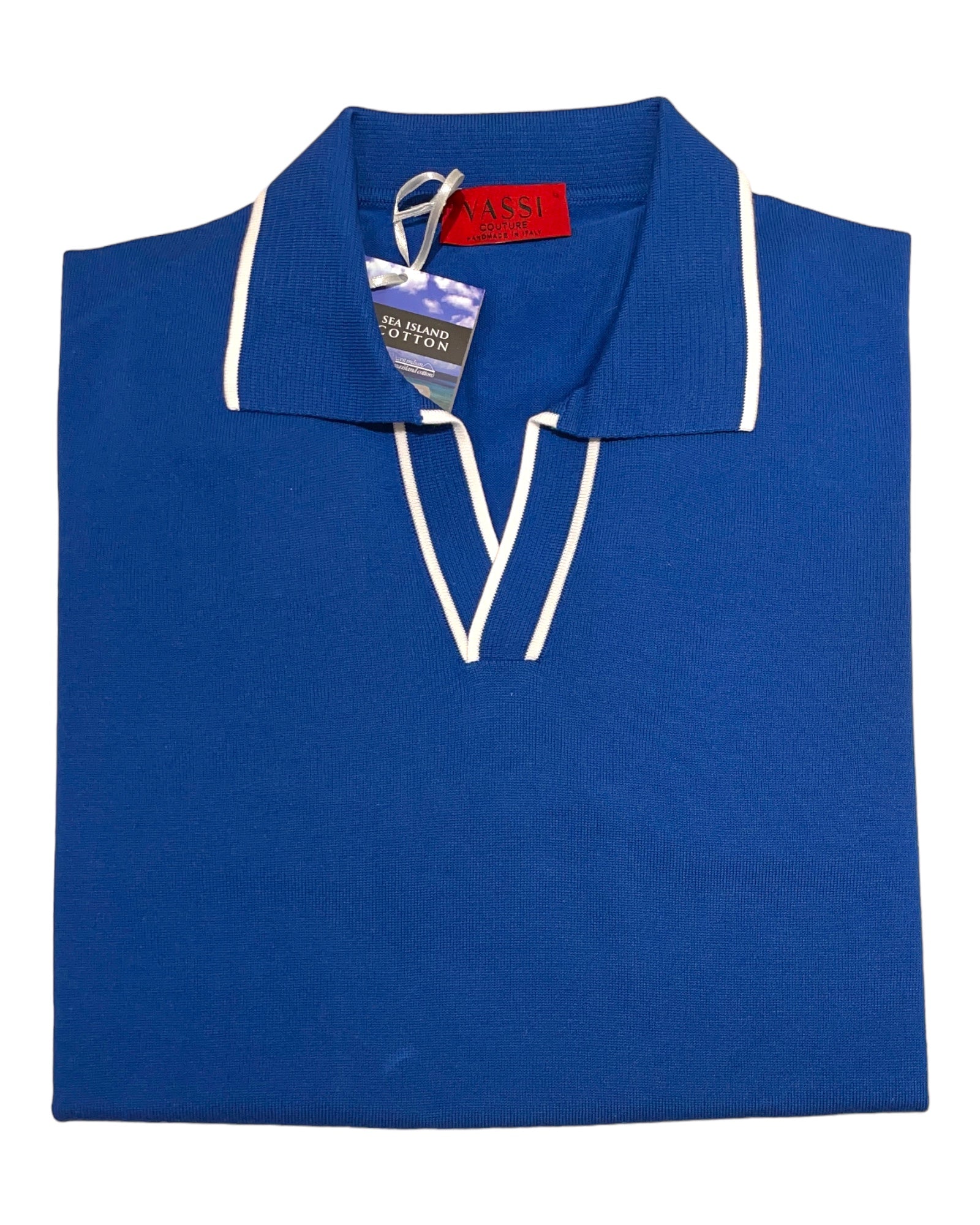 Johnny Collar Polo Shirt - Indigo Blue, White Trim SWEATERSM