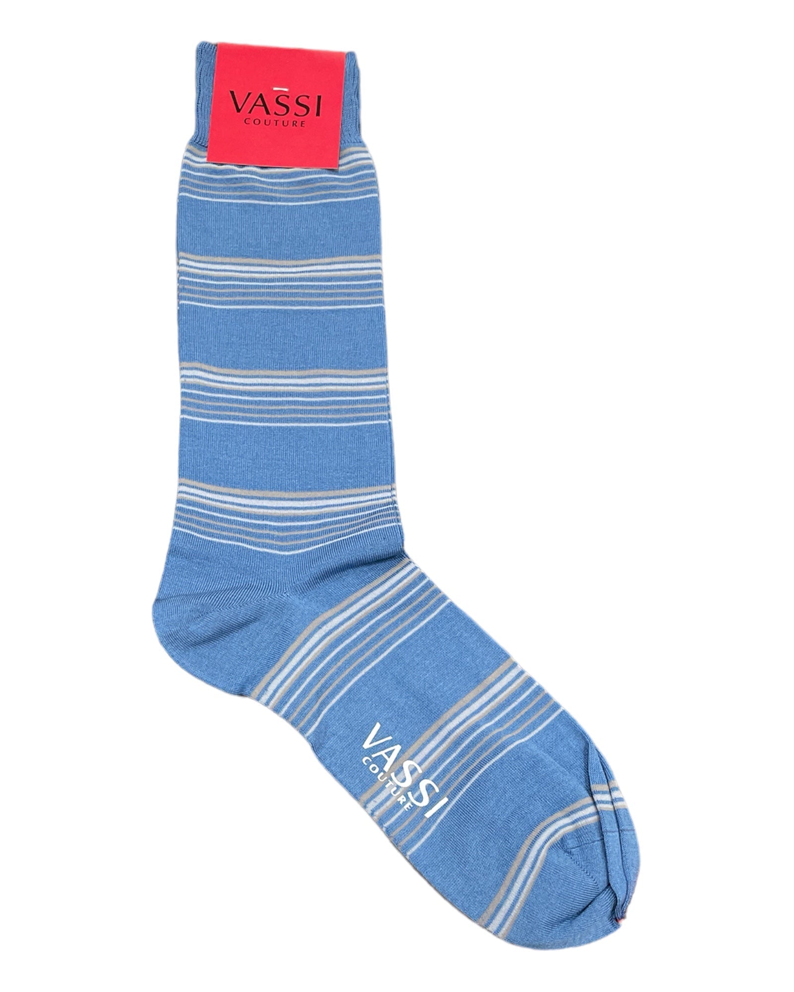 Light Blue with Taupe Horizontal Stripes Socks