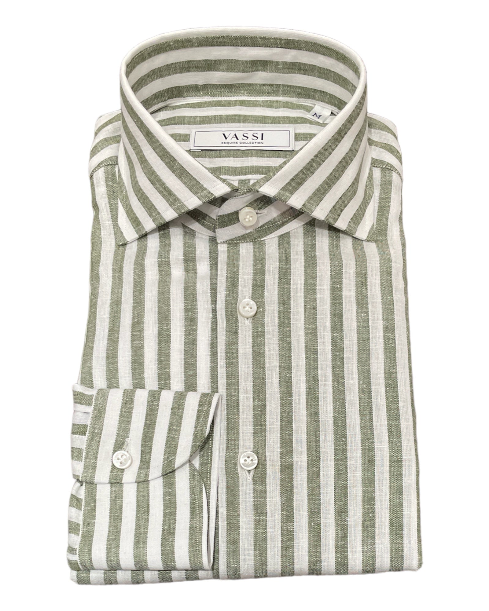 Linen & Cotton Wide Stripes Sport Shirt - Green/White SPORT SHIRTSM