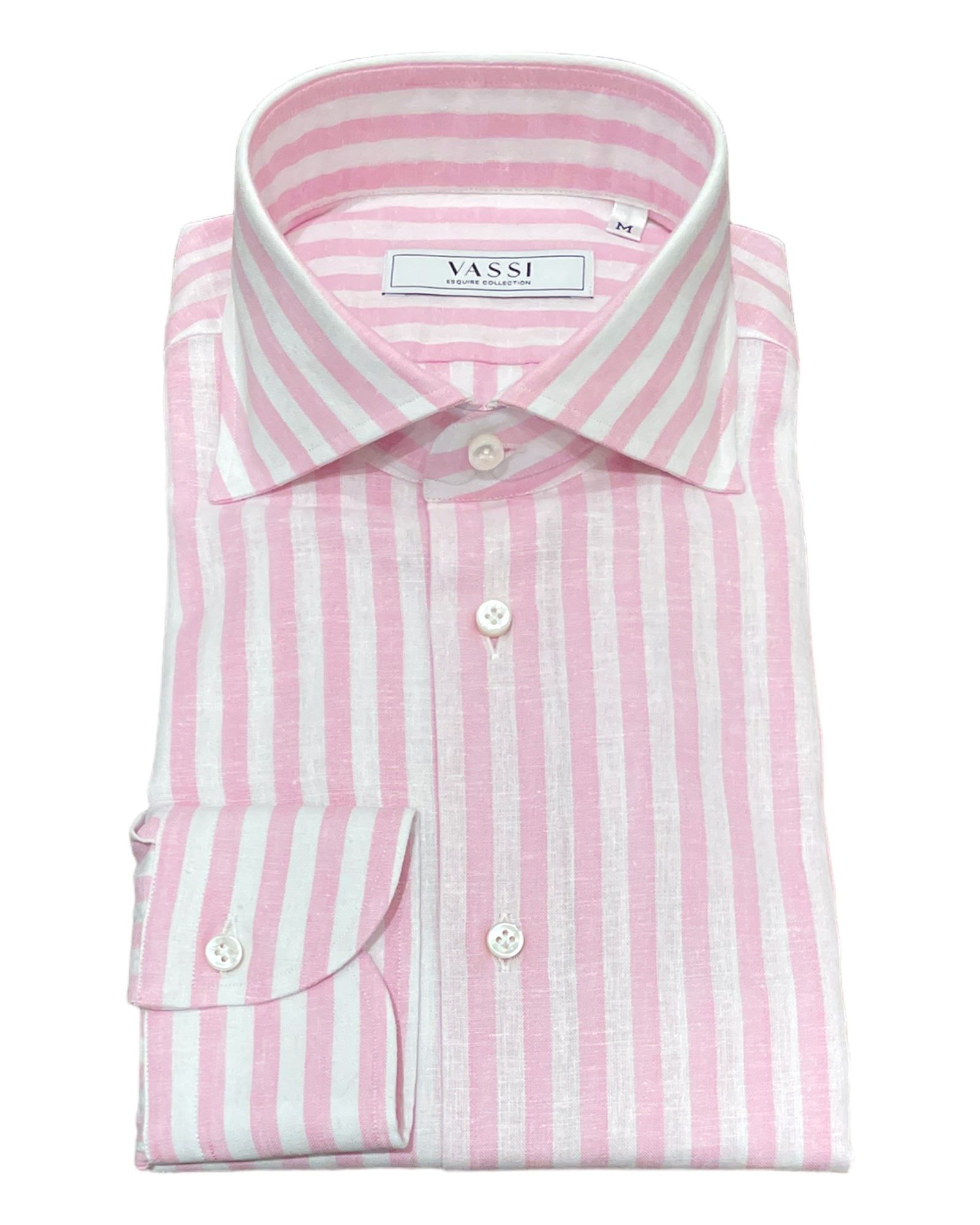 Linen & Cotton Wide Stripes Sport Shirt - Pink/White SPORT SHIRTSM