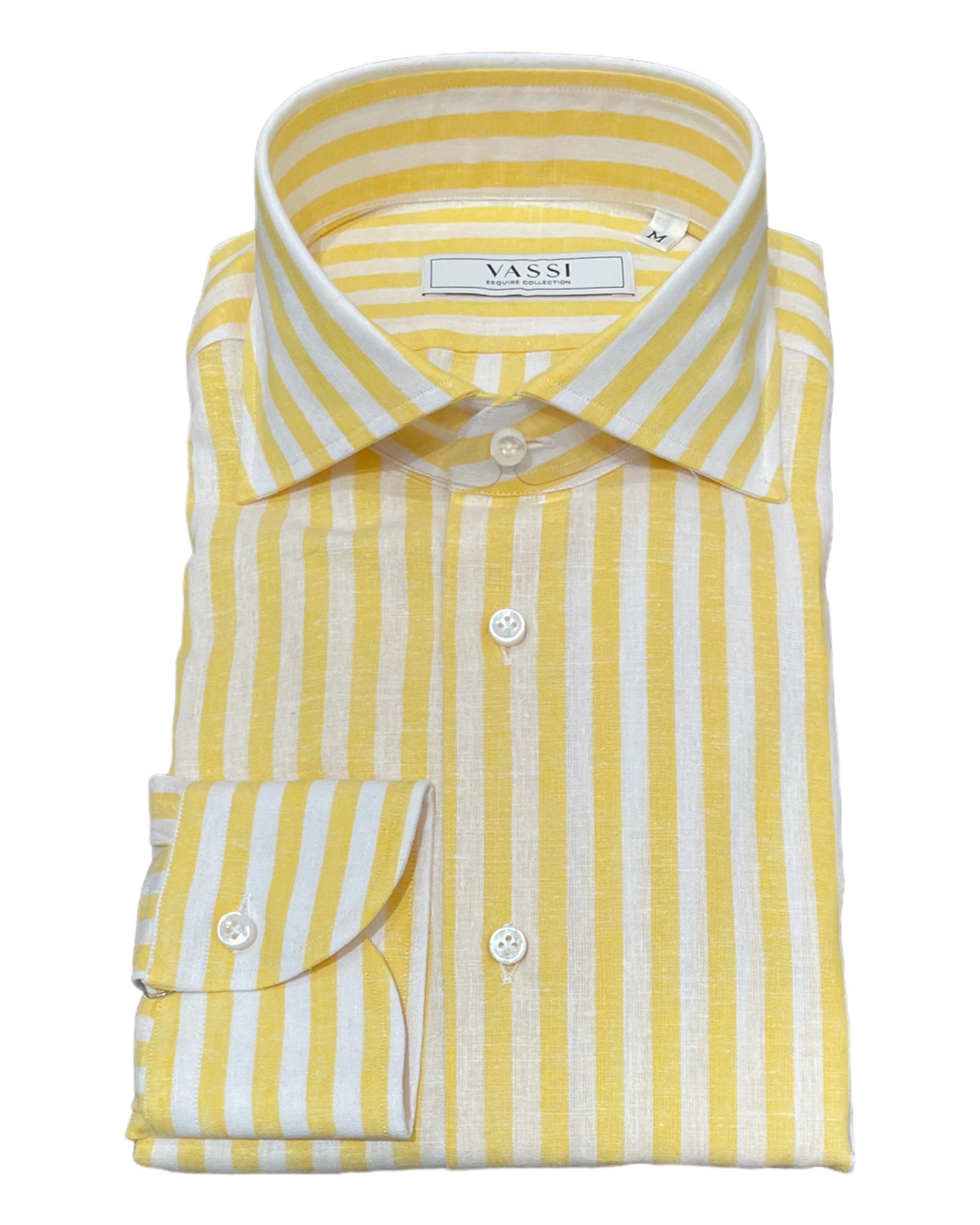 Linen & Cotton Wide Stripes Sport Shirt - Yellow/White SPORT SHIRTSM