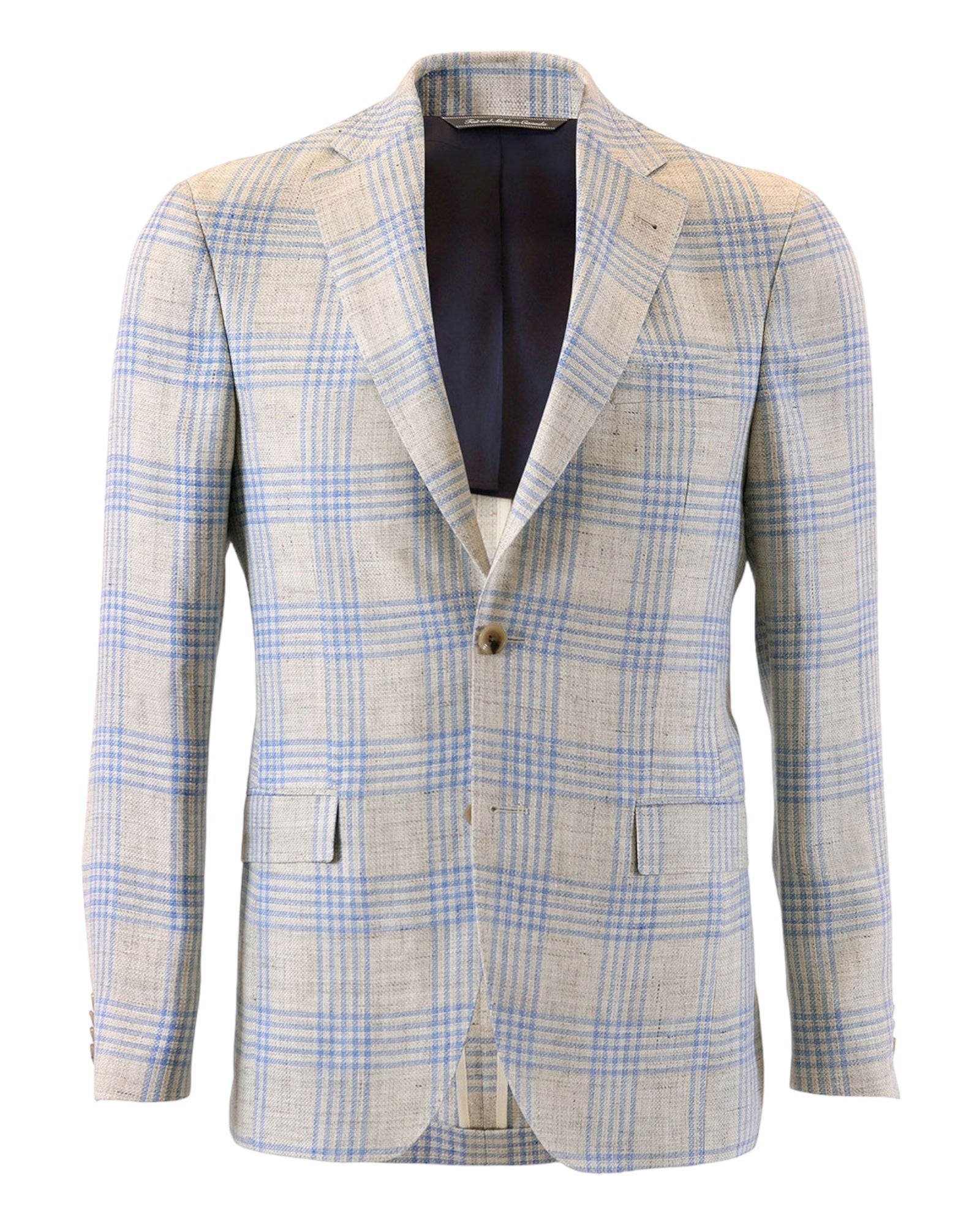Linen & Wool Jacket - Off-White with Blue Glen Check JACKETS38R