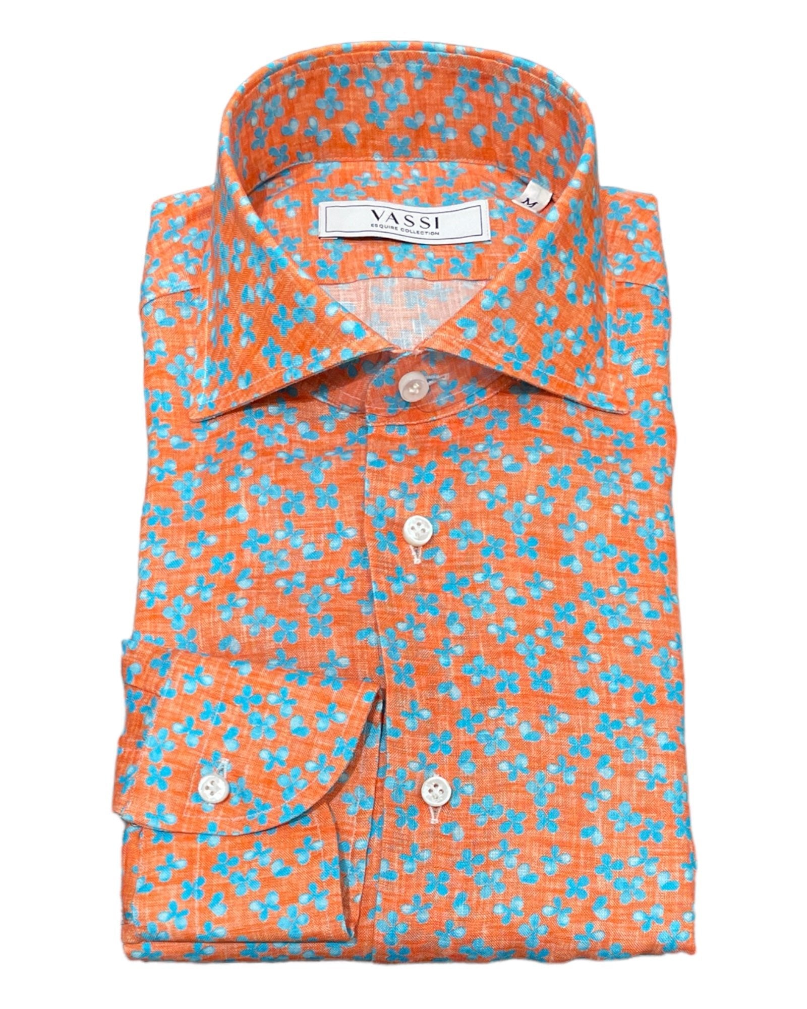 Pure Linen Floral Sport Shirt - Orange/Aqua SPORT SHIRTSM