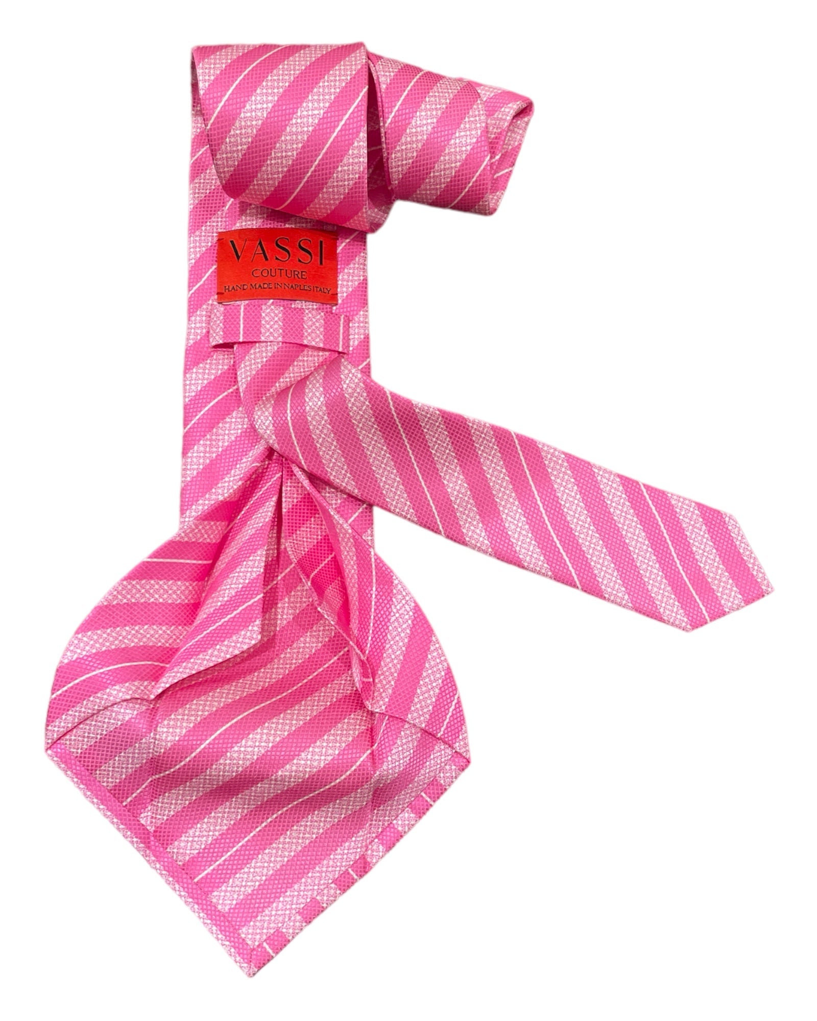 Seven-Fold Regimental Stripe Silk Tie - Pink TIES
