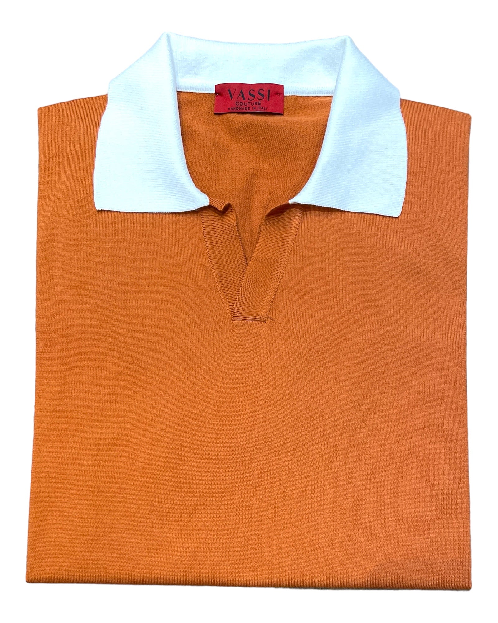 Short Sleeve Johnny Collar Polo- Brick Orange, White Collar SWEATERSM
