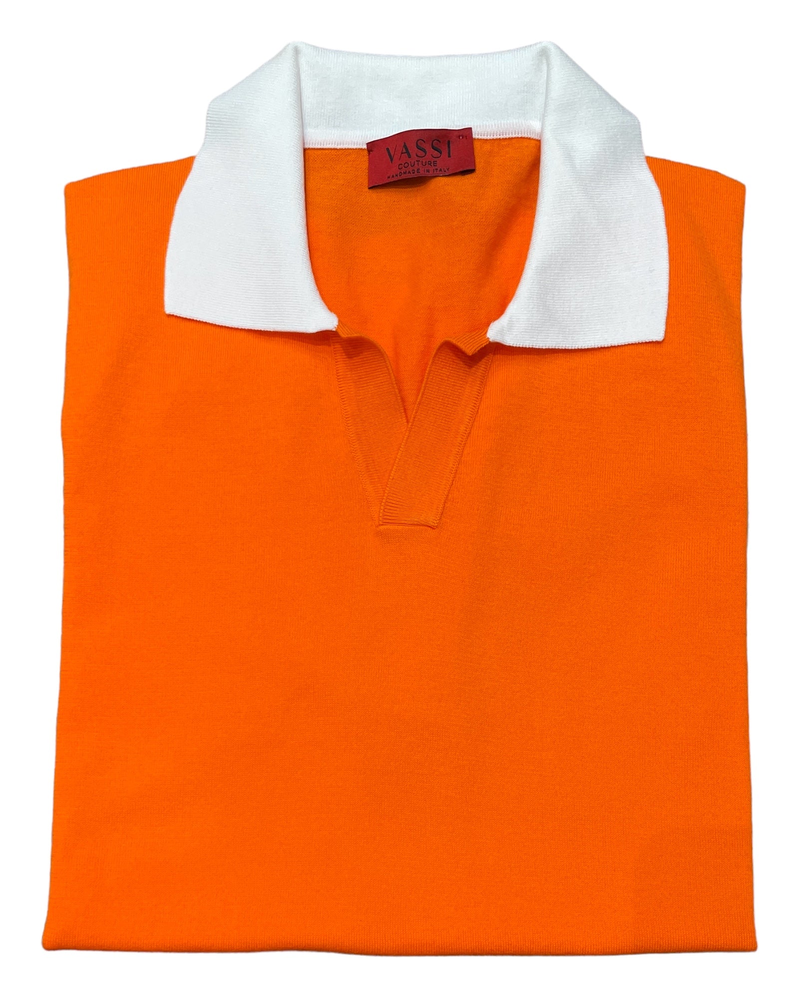 Short Sleeve Johnny Collar Polo - Orange, White Collar SWEATERSM