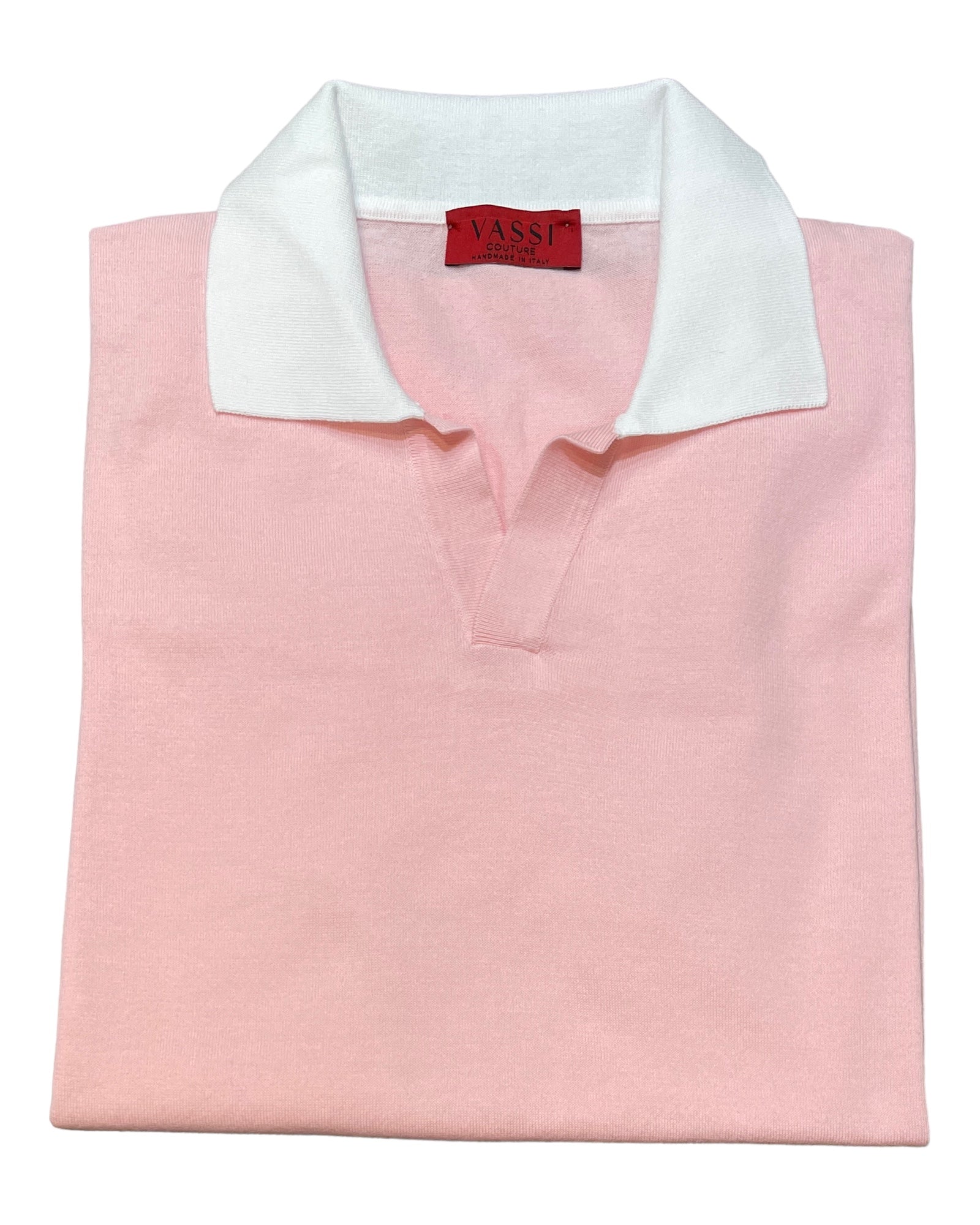 Short Sleeve Johnny Collar Poloo - Light Pink, White Collar SWEATERSM