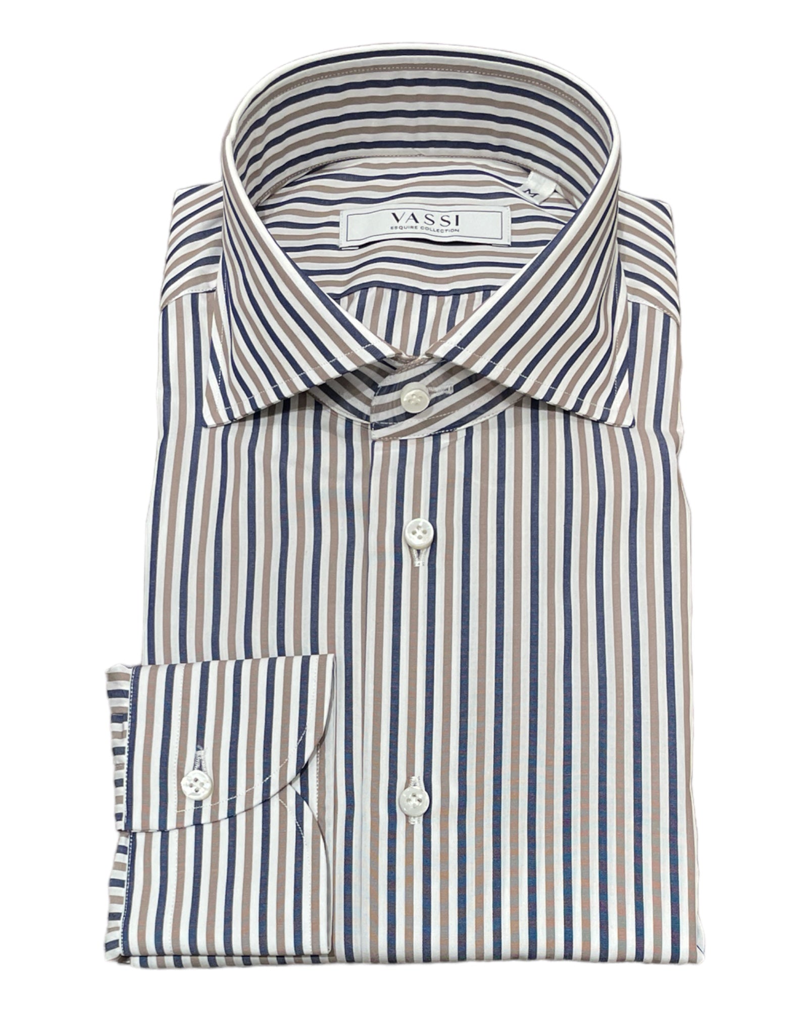 Striped Cotton Shirt - Dark Blue &amp; Taupe SPORT SHIRTSM