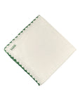 White Linen Pocket Square With Handrolled Triple V- Stitch Pocket SquareGreen