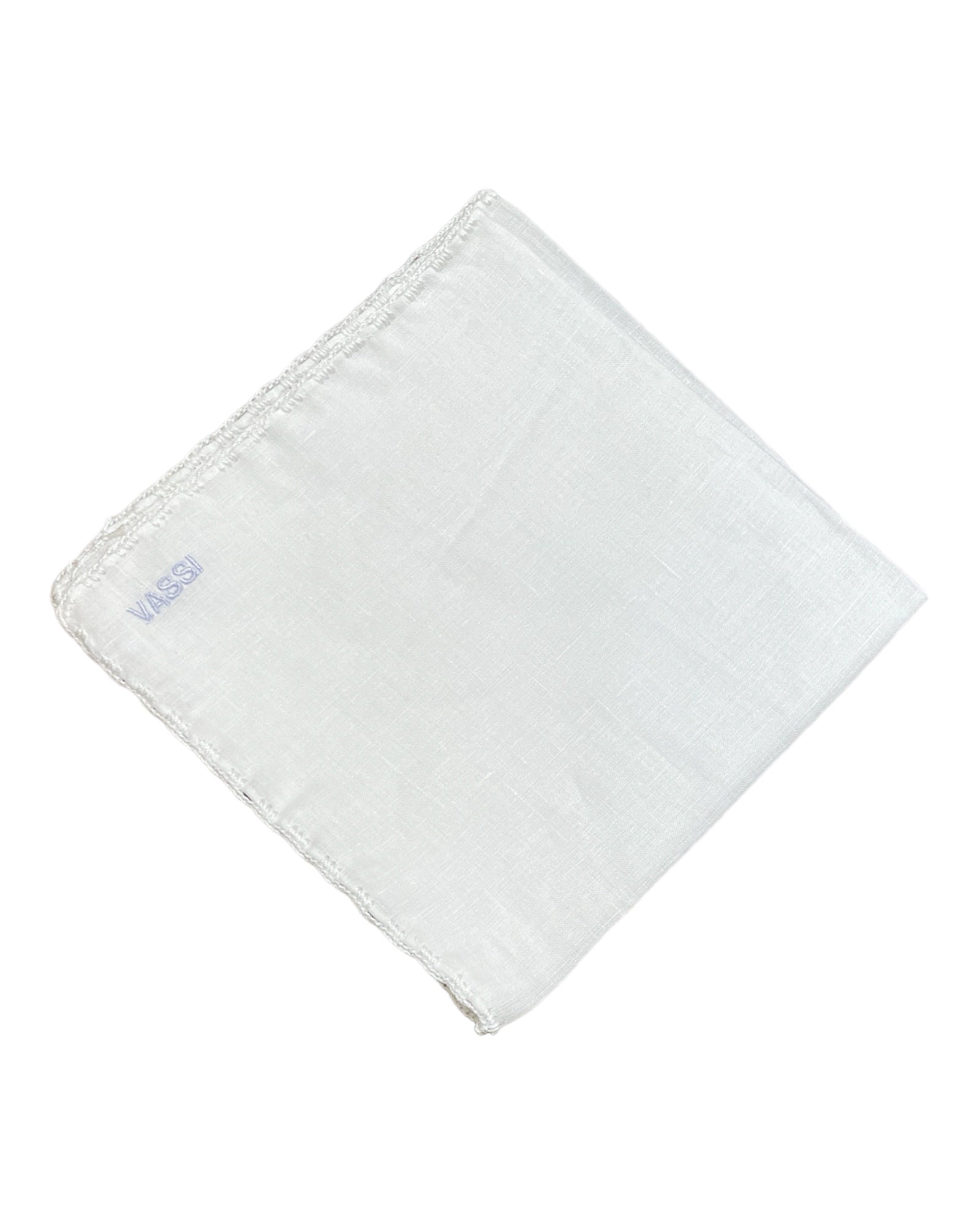 White Linen Pocket Square With Handrolled Triple V- Stitch Pocket SquareWhite