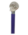 White Swarovski Crystal Skull Long Shoehorn - Purple Leather/White Stitches SHOEHORN