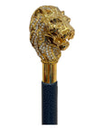 White Swarovski/Golden Lion Long Shoehorn - Blue Leather Shaft,Gold Stitches SHOEHORN