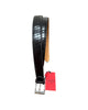 Artisanal hand-dyed leather belt with diagonal engraving, airbrushed shading - Black BELTS46