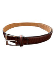 Artisanal hand-dyed leather belt with diagonal engraving, airbrushed shading - Brown BELTS46