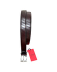Artisanal hand-dyed leather belt with diagonal engraving, airbrushed shading - Burgundy BELTS46