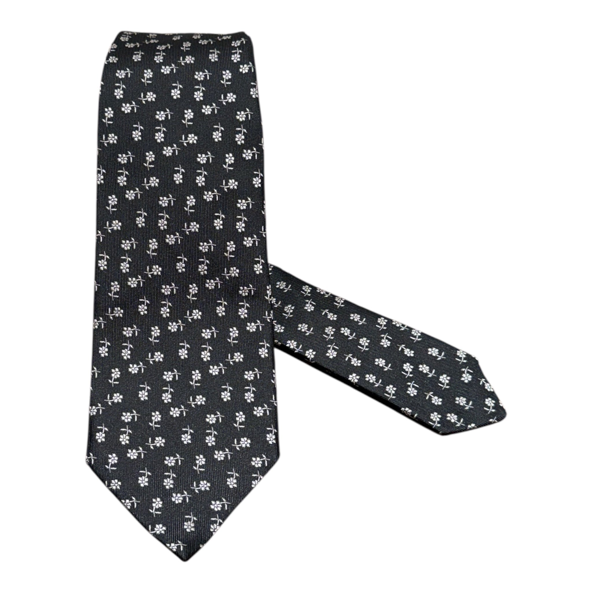 Black Floral Seven Fold Silk Tie TIES
