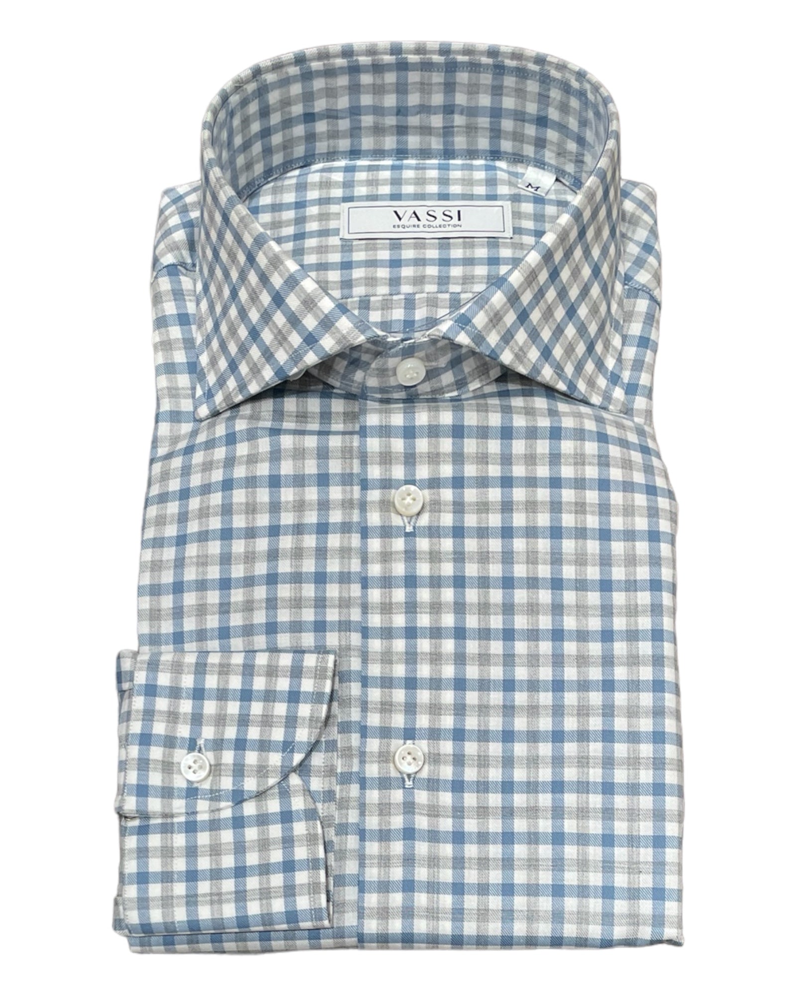 Blue & Grey Checkered Cotton Sport Shirt SPORT SHIRTSM