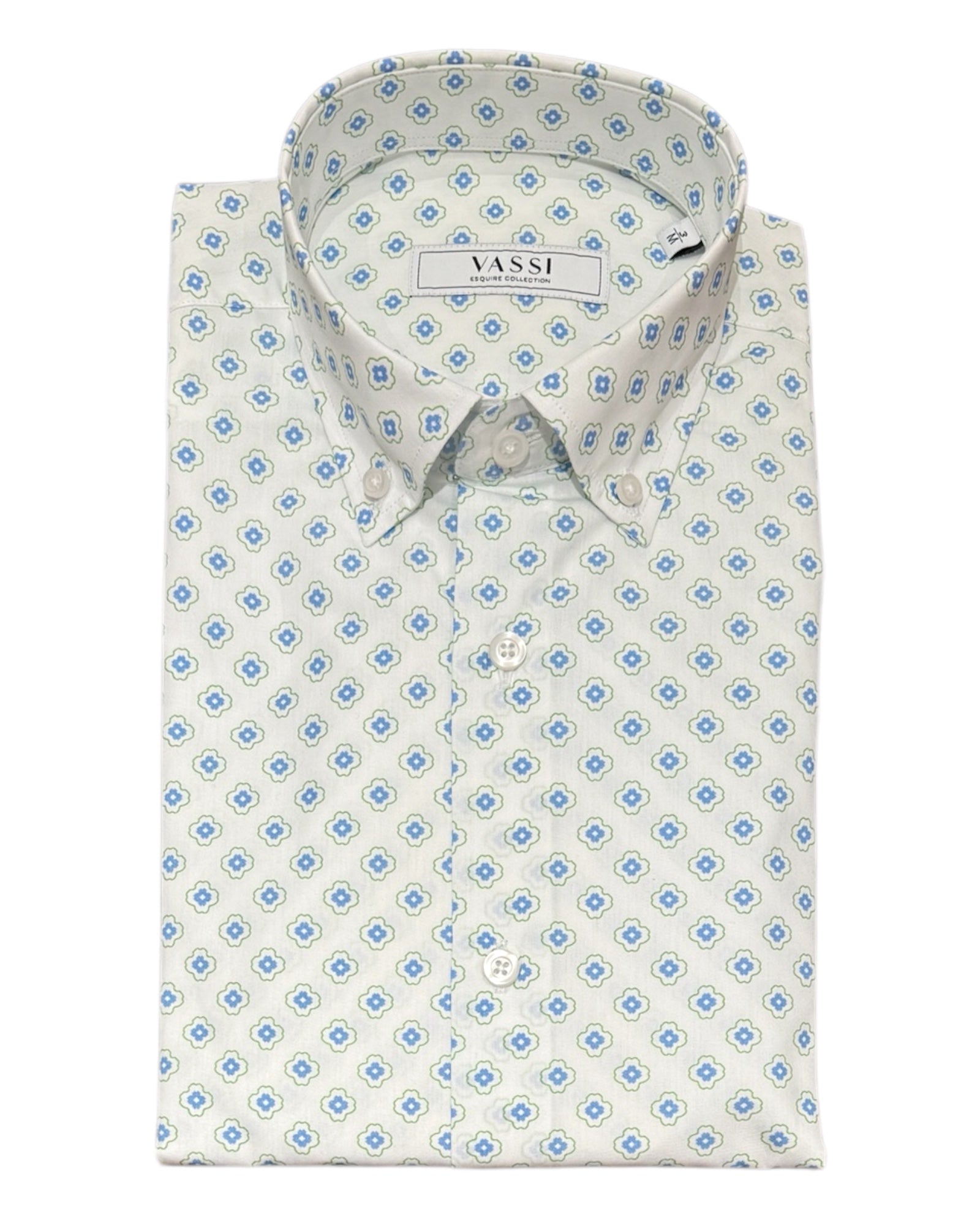Button Down Geometric pattern Sport Shirt - Blue/Green SPORT SHIRTSM