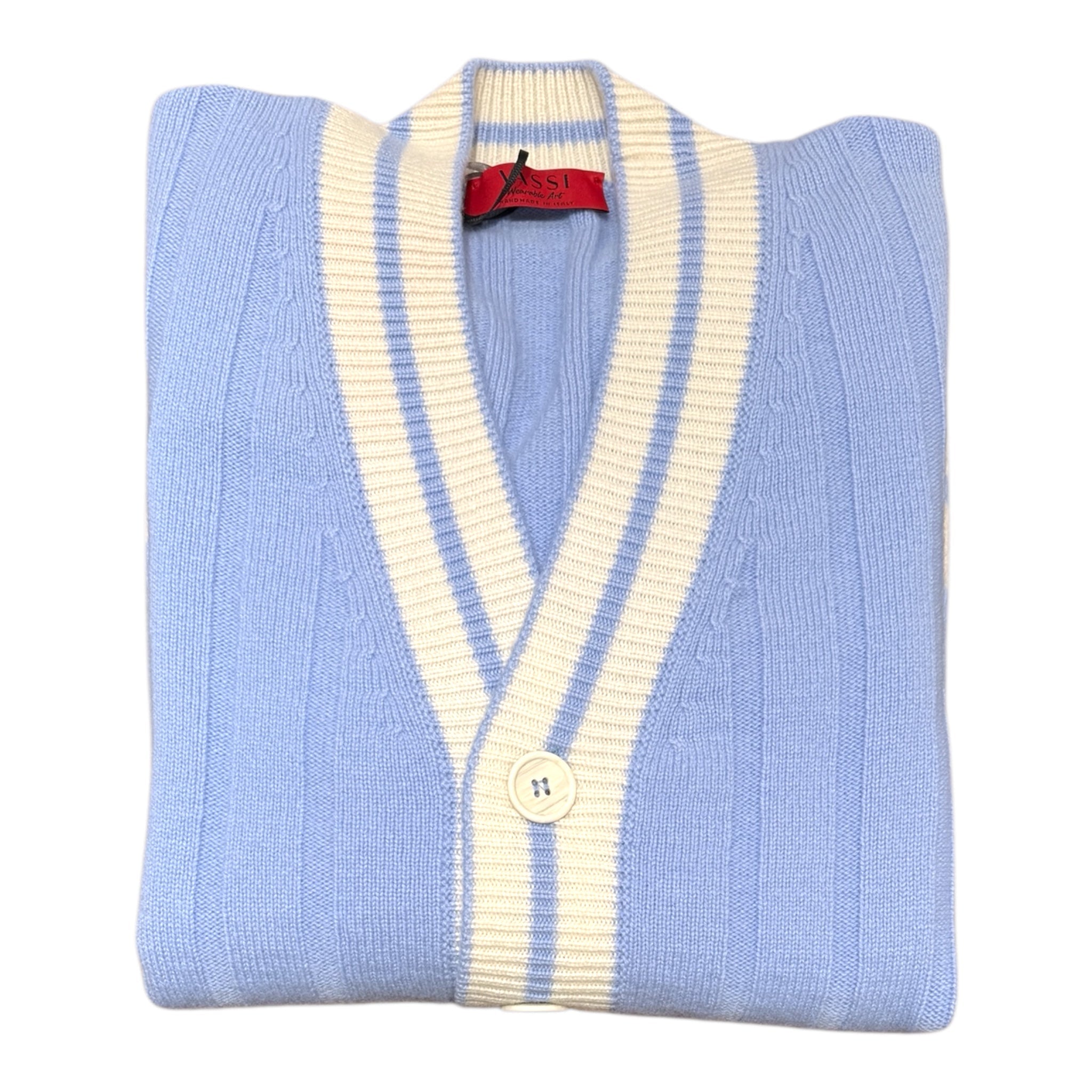 Cable Knit Cashmere Cardigan - Blue/White SWEATERS52 EU