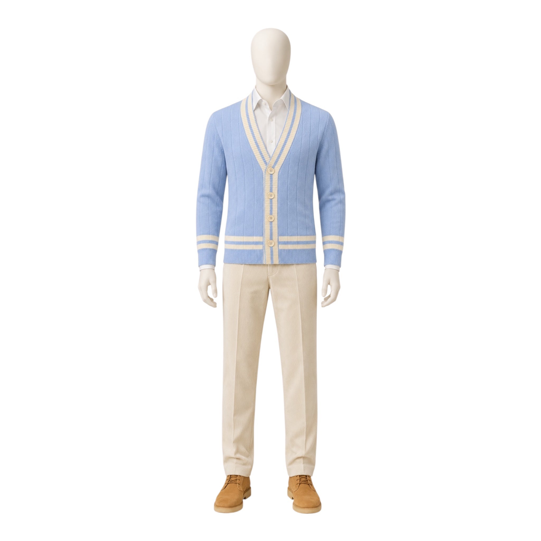 Cable Knit Cashmere Cardigan - Blue/White SWEATERS52 EU