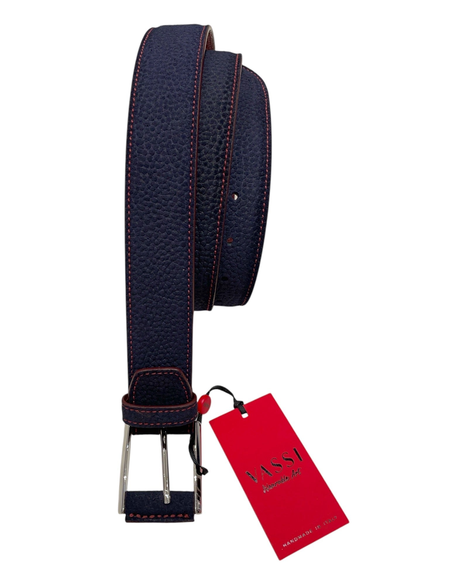 Calf Regent + Bull Leather Belt - Navy /Crimson Red BELTS46