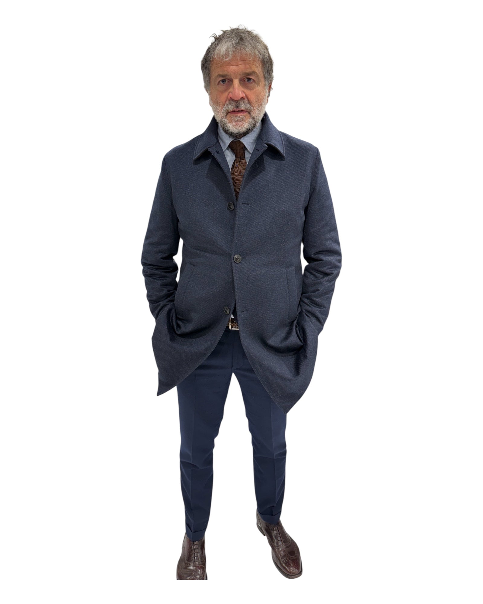 Cashmere and Wool Coat With Quilted Nylon - Blue OVERCOAT50 EU