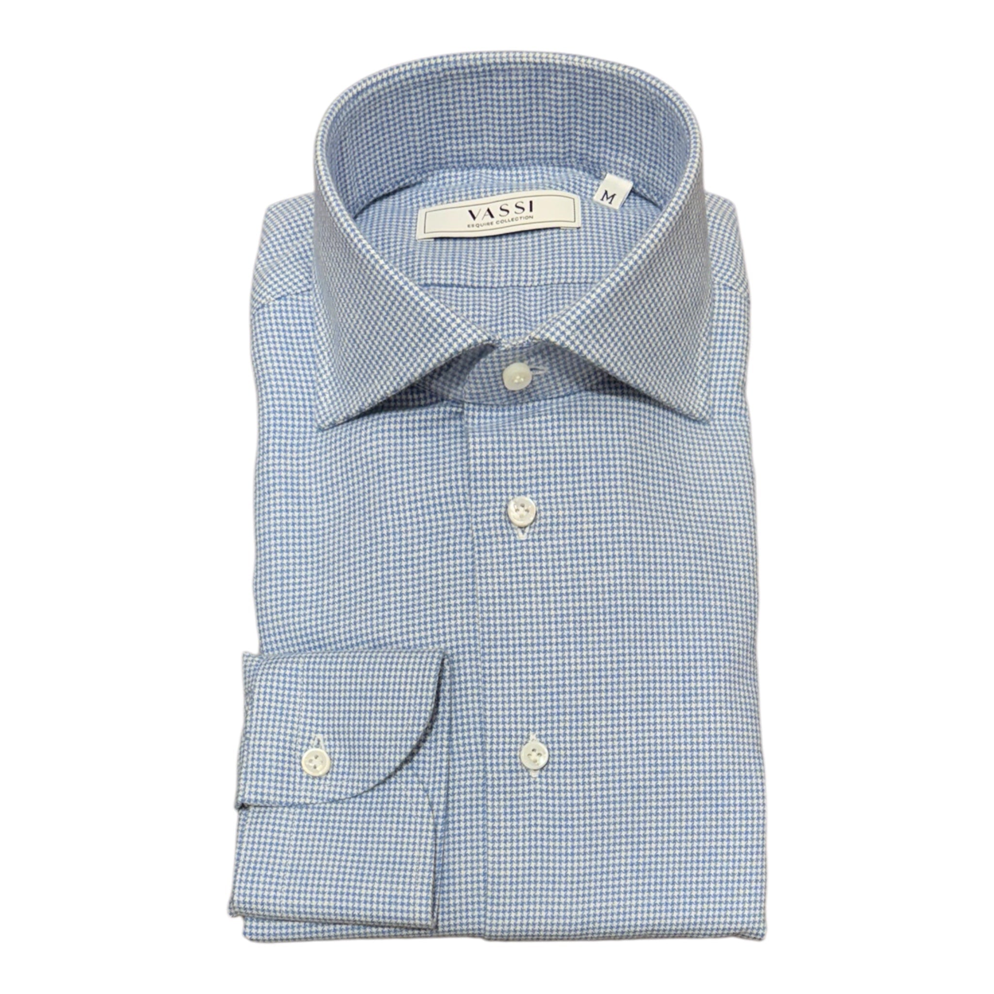 Cashmere & Cotton Houndstooth Shirt - Blue SPORT SHIRTSM