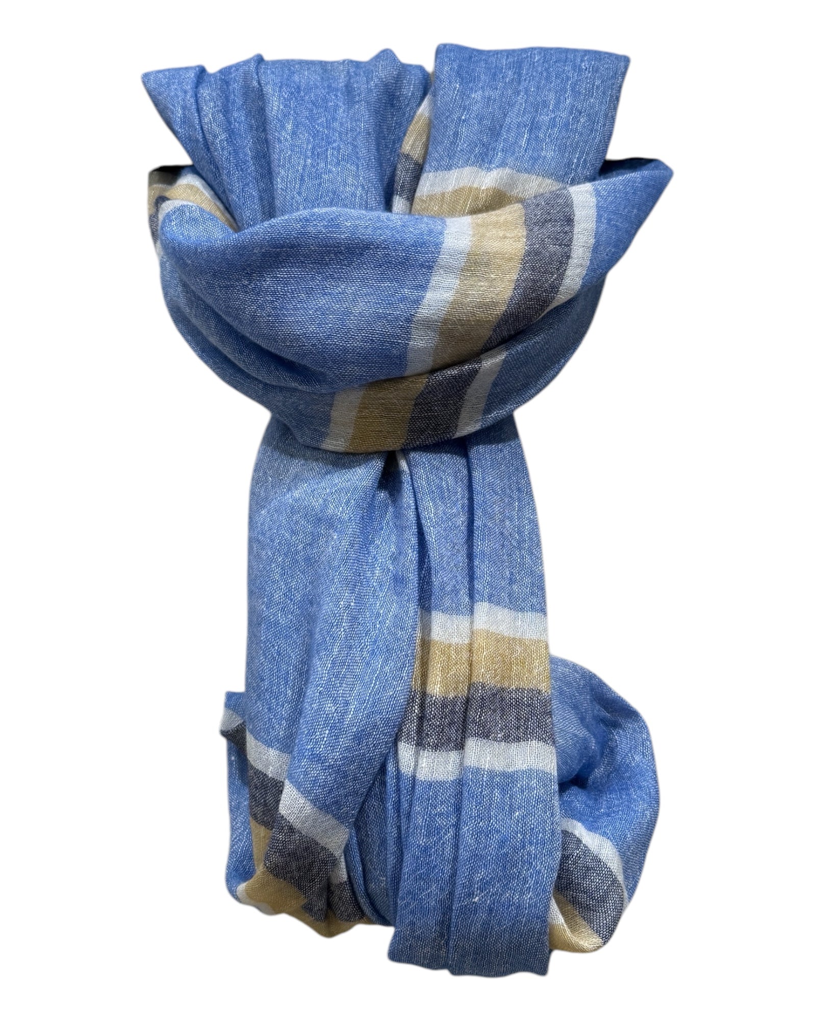 Cashmere & Linen Scarf - Blue with Mustard & Navy Stripes SCARVES