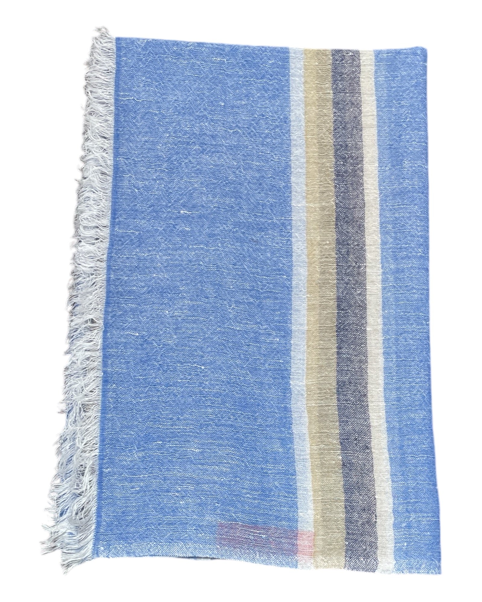Cashmere & Linen Scarf - Blue with Mustard & Navy Stripes SCARVES