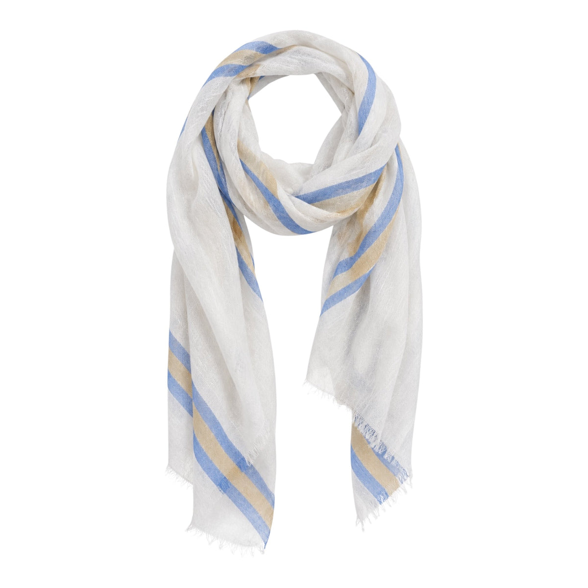 Cashmere &amp; Linen Scarf - Off White with Mustard &amp; Blue Stripes SCARVES