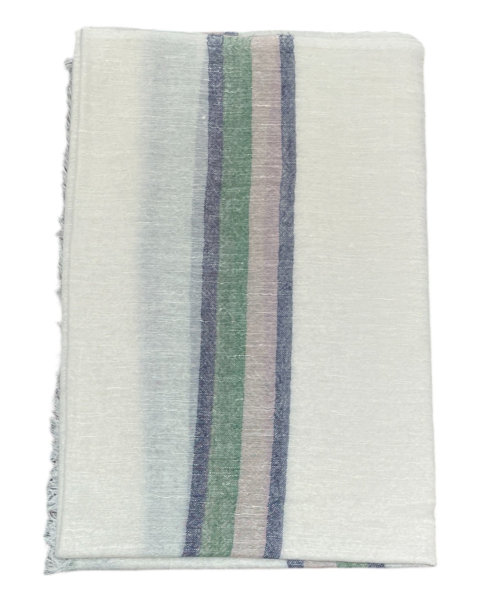 Cashmere & Linen Scarf - Off White with Pink & Green Stripes SCARVES