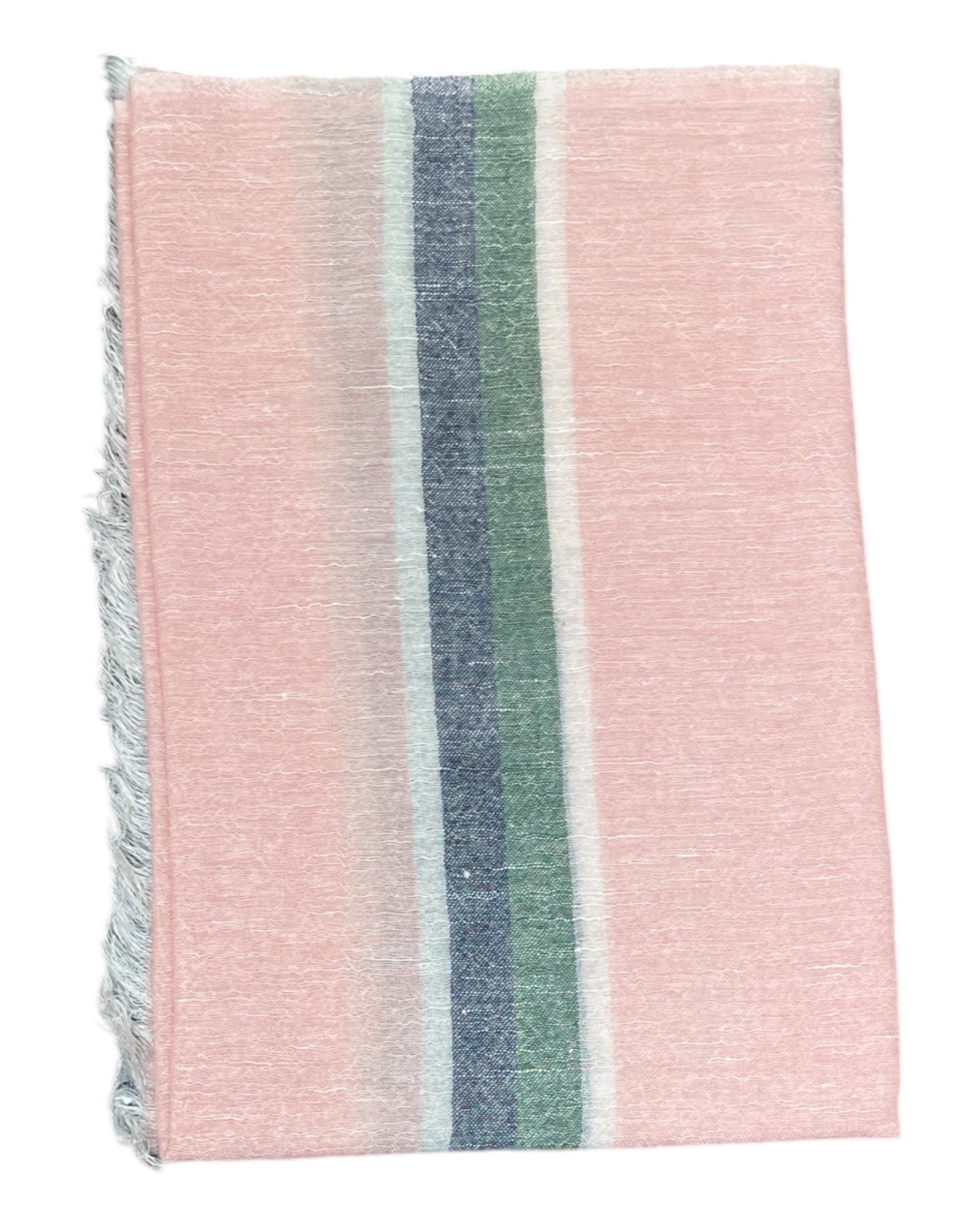 Cashmere & Linen Scarf - Pink with Green & Navy Stripes SCARVES