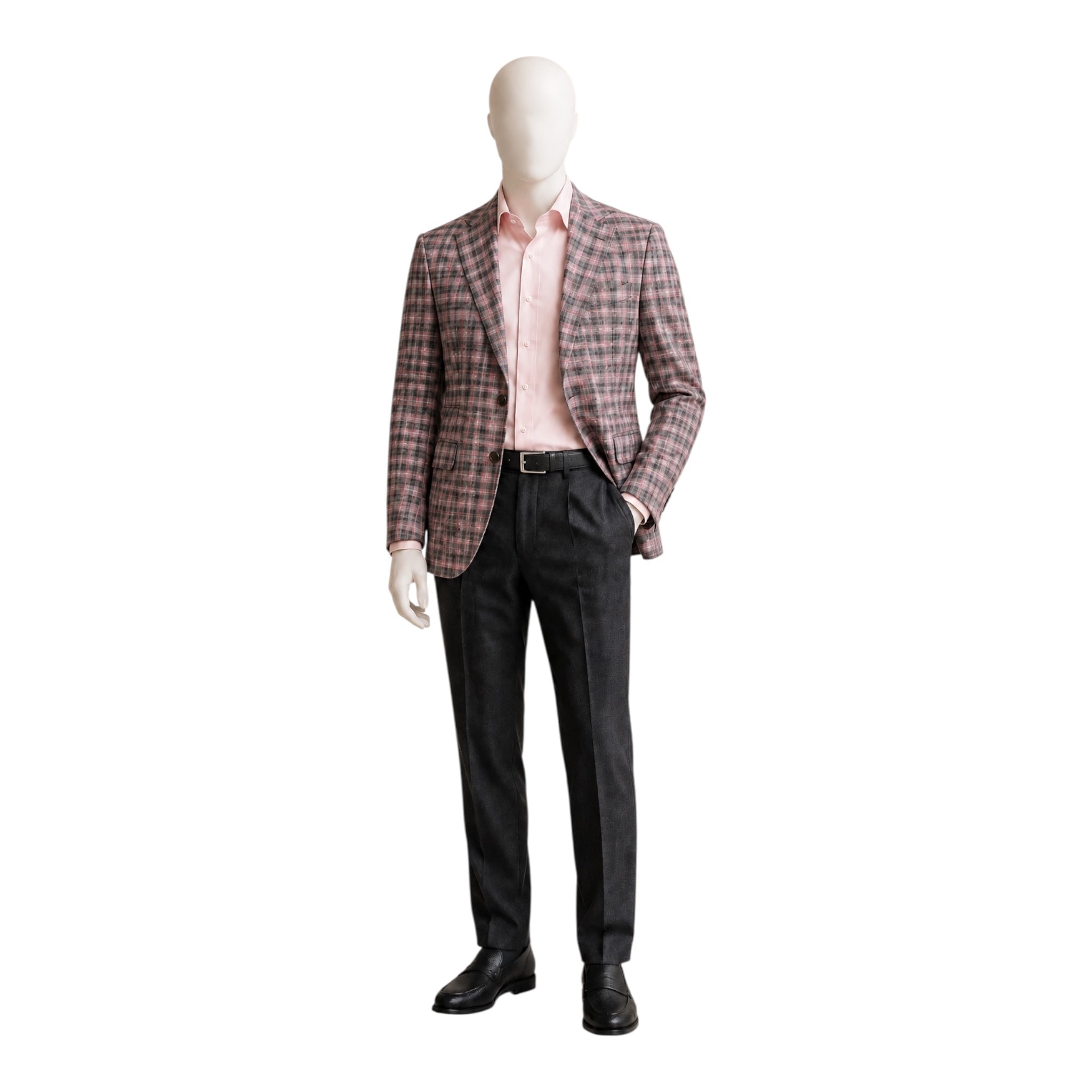 Cashmere &amp; Wool Plaid Jacket - Grey/Pink JACKETS40R