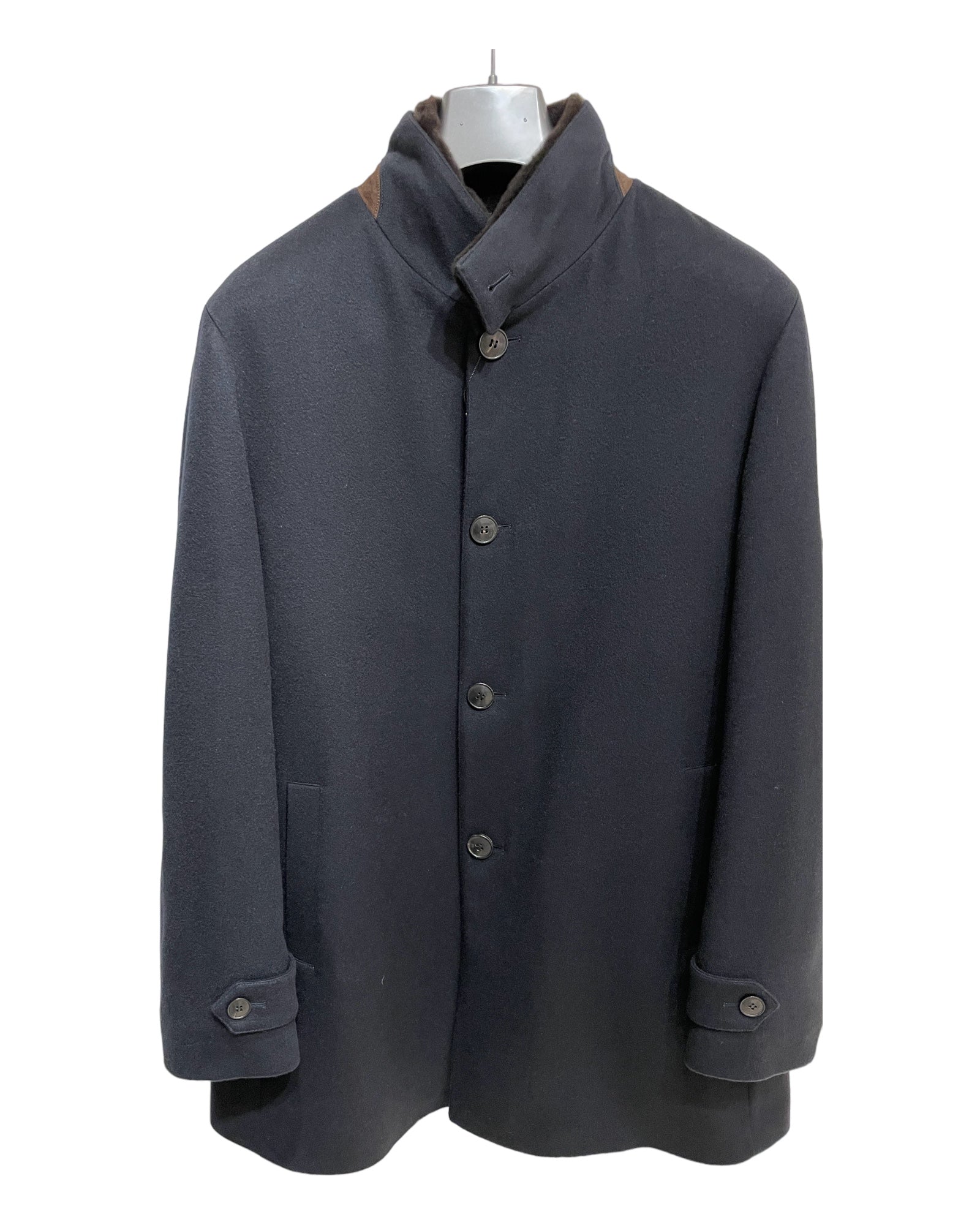 Pure Cashmere 3/4 Coat with Nutria Lining - Navy