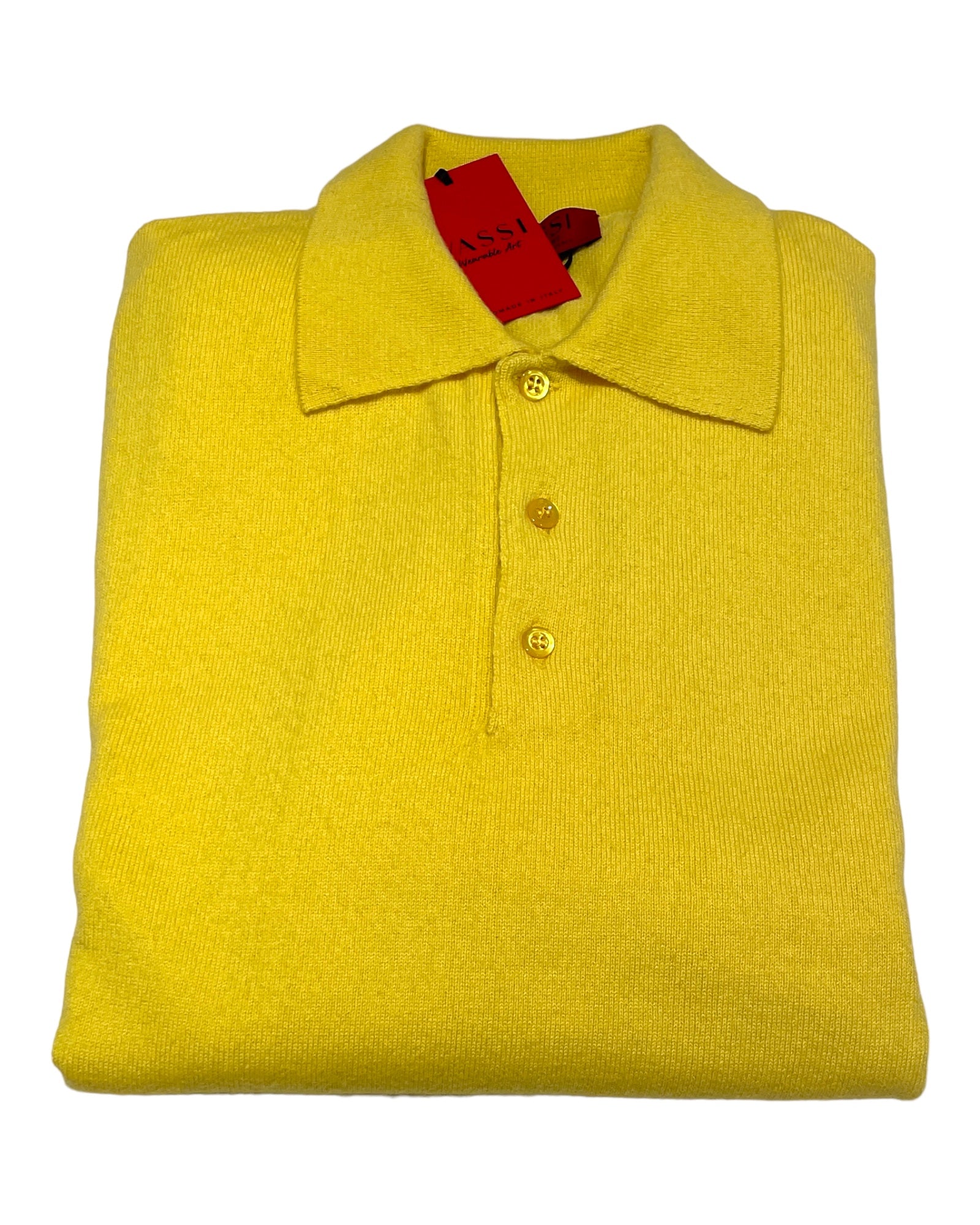 Pure Cashmere Polo with Color Contrast Hem &amp; Cuffs