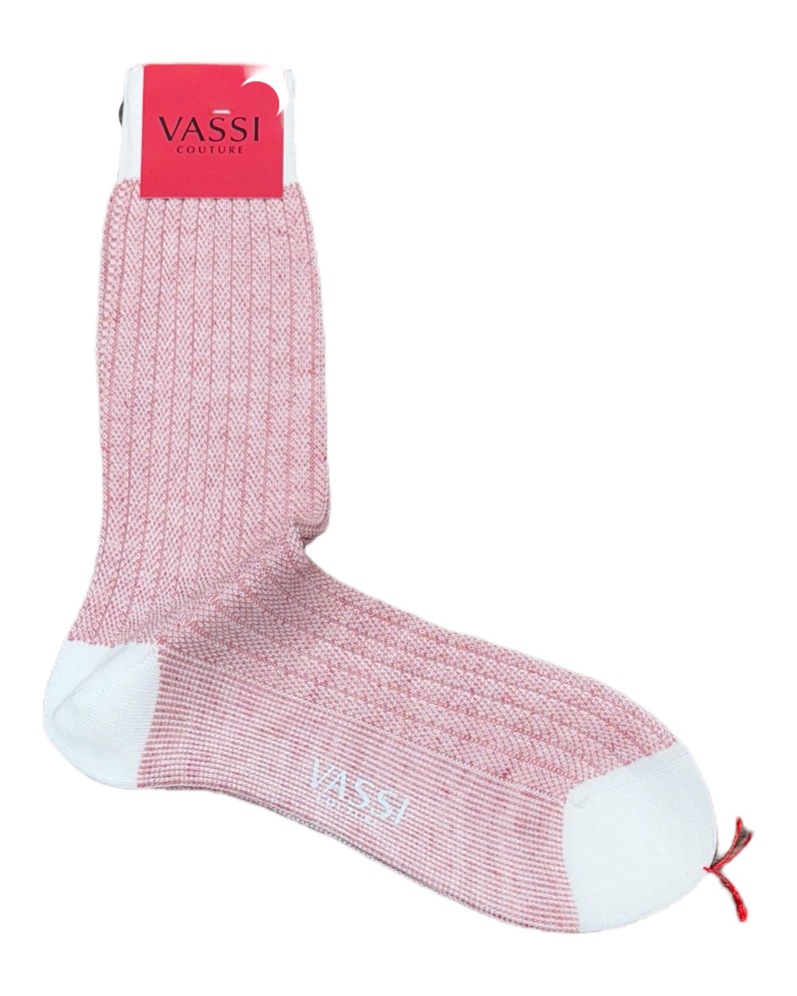 Cotton & Linen Herringbone Sock - White/Rose SocksM