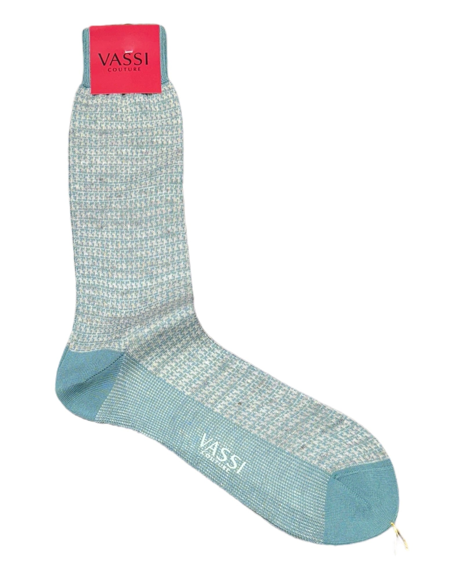 Cotton & Linen Houndstooth Sock - Teal/Natural SocksM