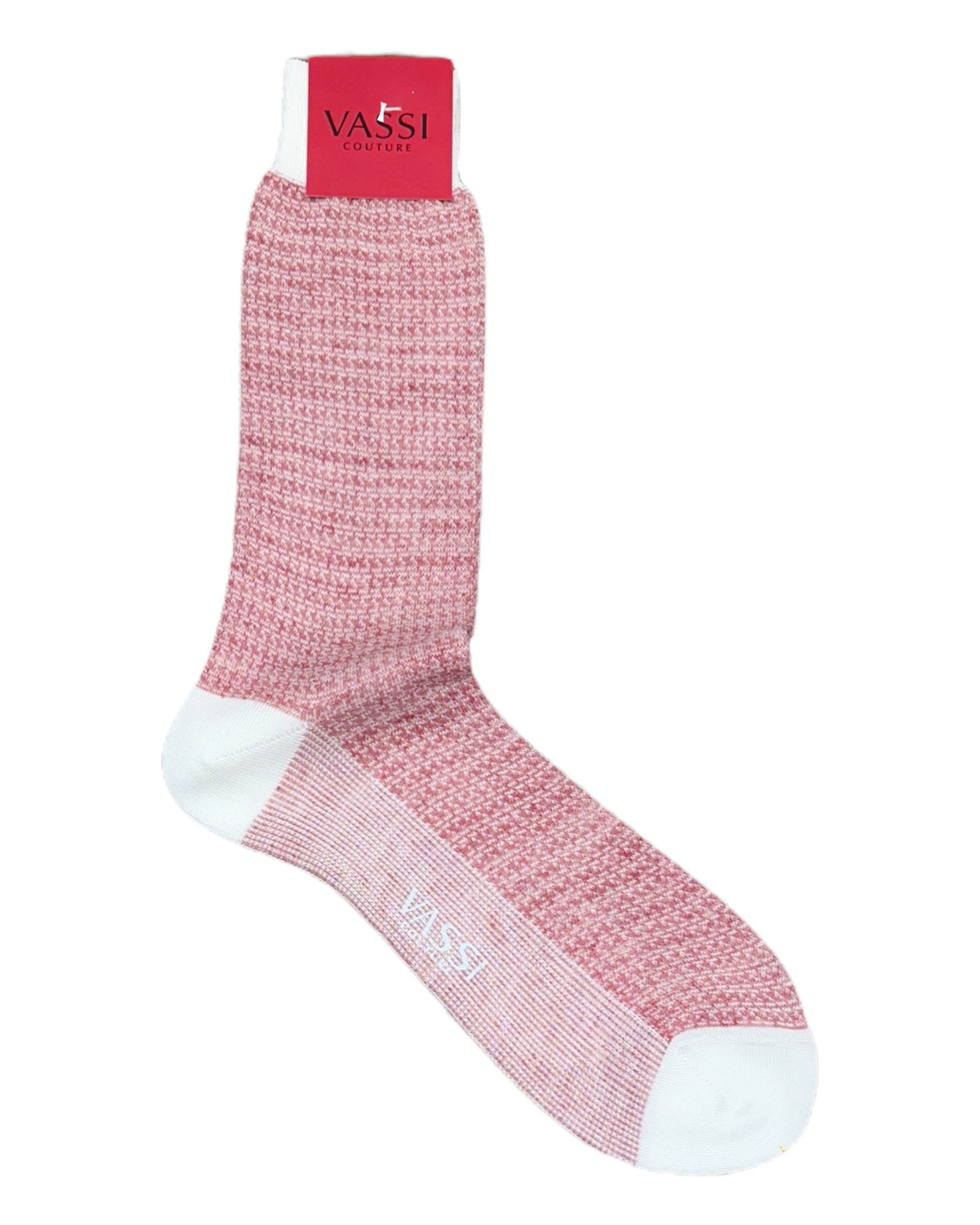 Cotton & Linen Houndstooth Sock - White/Dusty Rose SocksM
