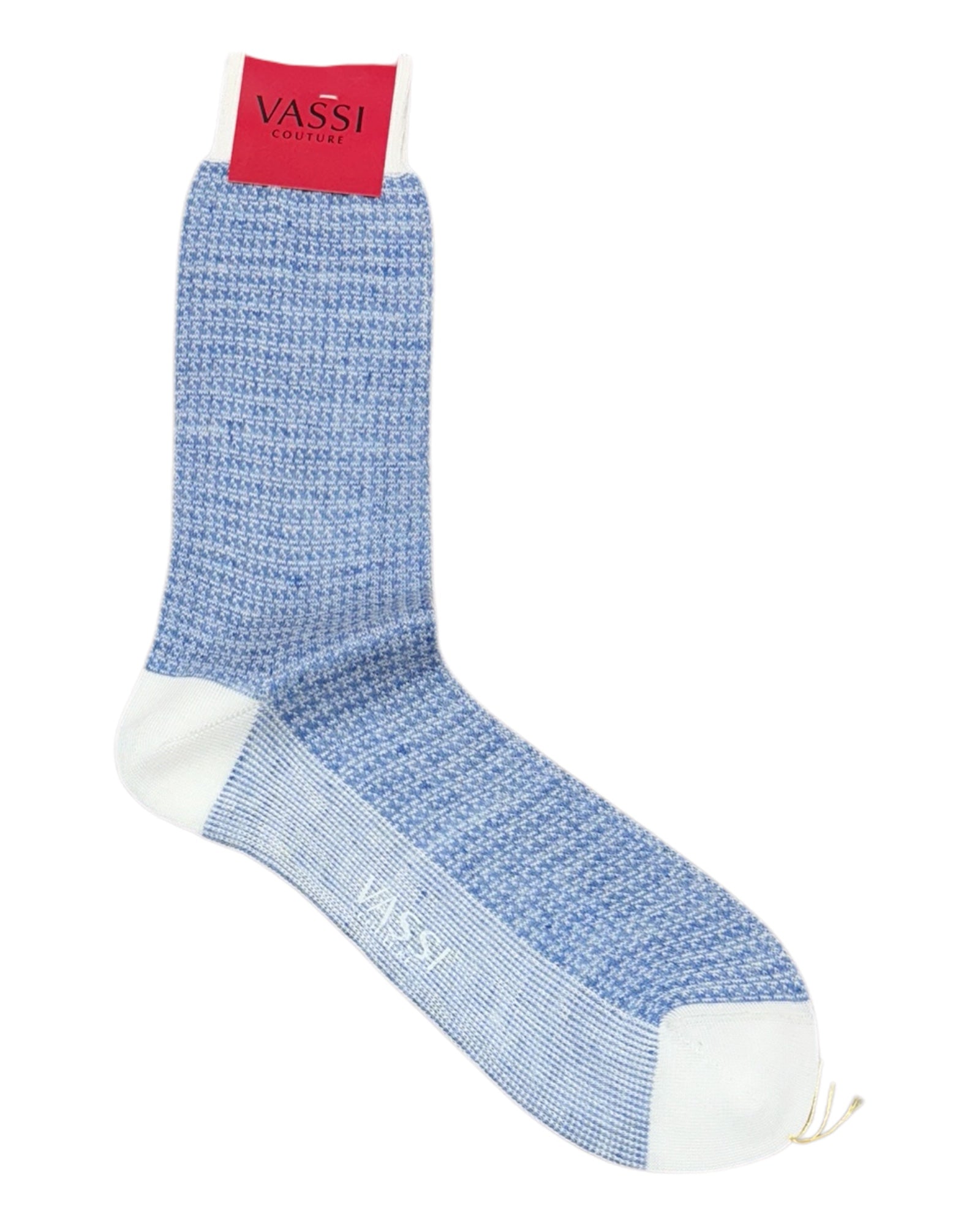 Cotton & Linen Houndstooth Sock - White/Sky Blue SocksM