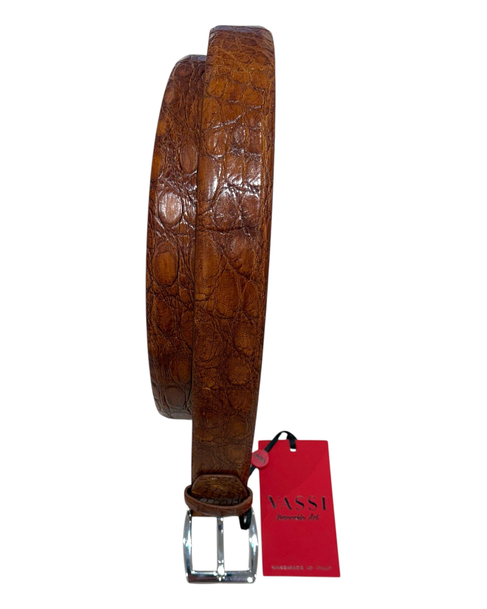 Crocodile belt - Tamponato Brown with Polished Brass Buckle BELTS46