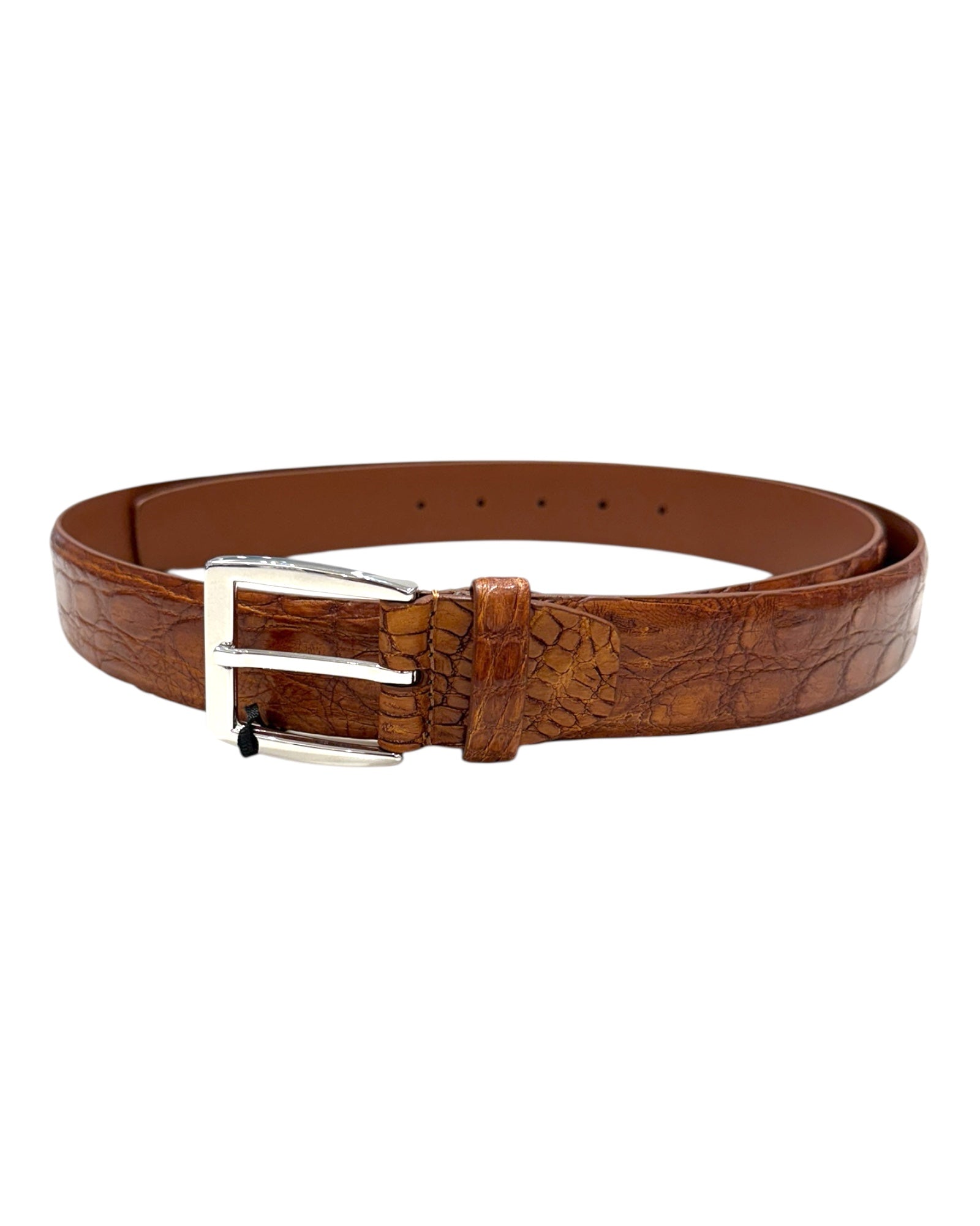 Crocodile belt - Tamponato Brown with Polished Brass Buckle BELTS46