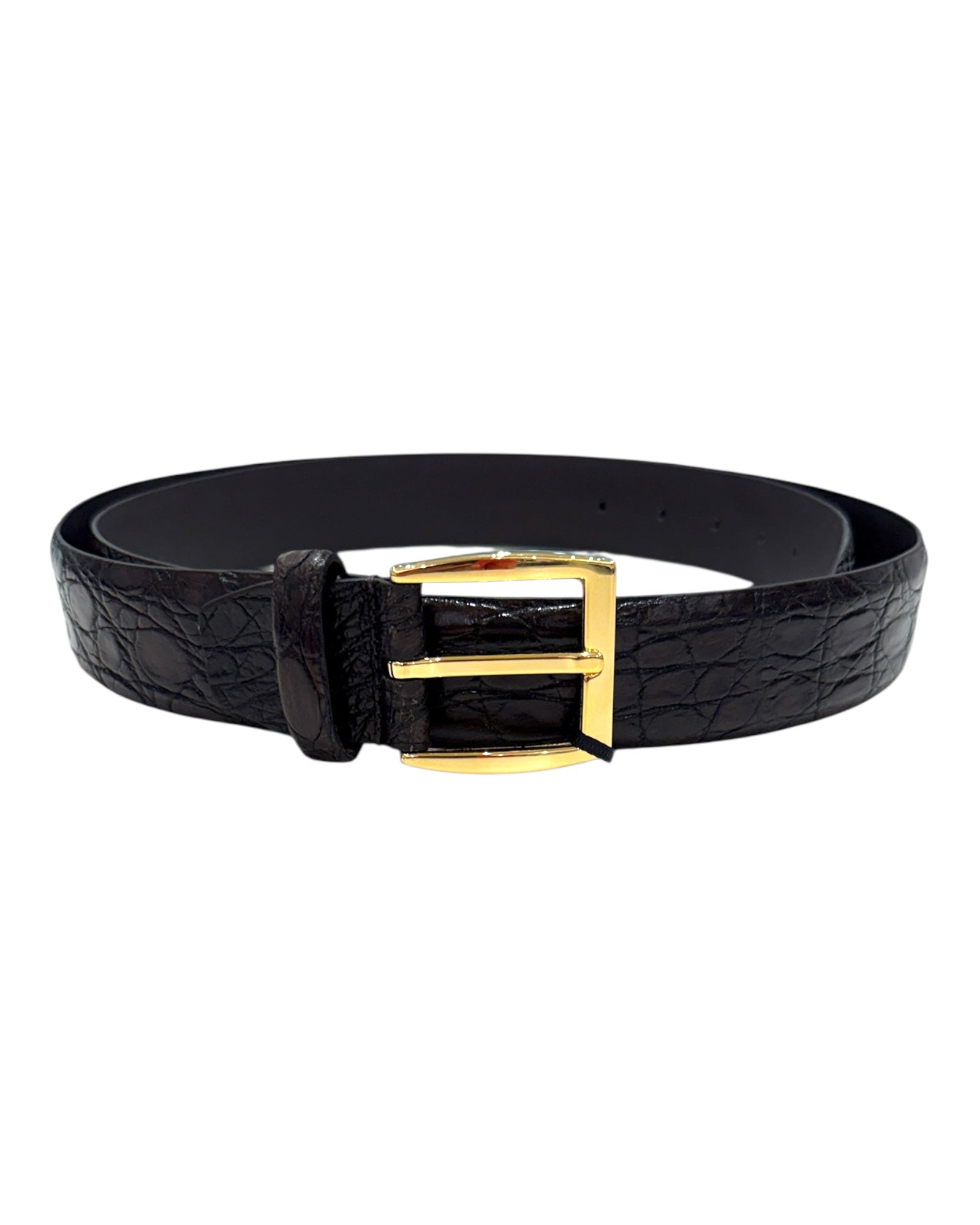 Crocodile belt - Tamponato Dark Brown with Gold Buckle BELTS46