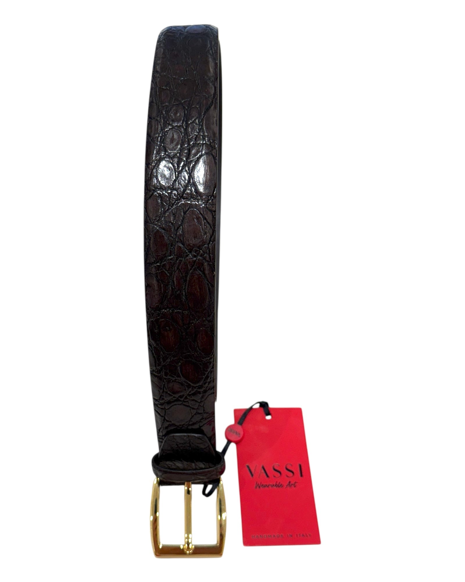 Crocodile belt - Tamponato Dark Brown with Gold Buckle BELTS46