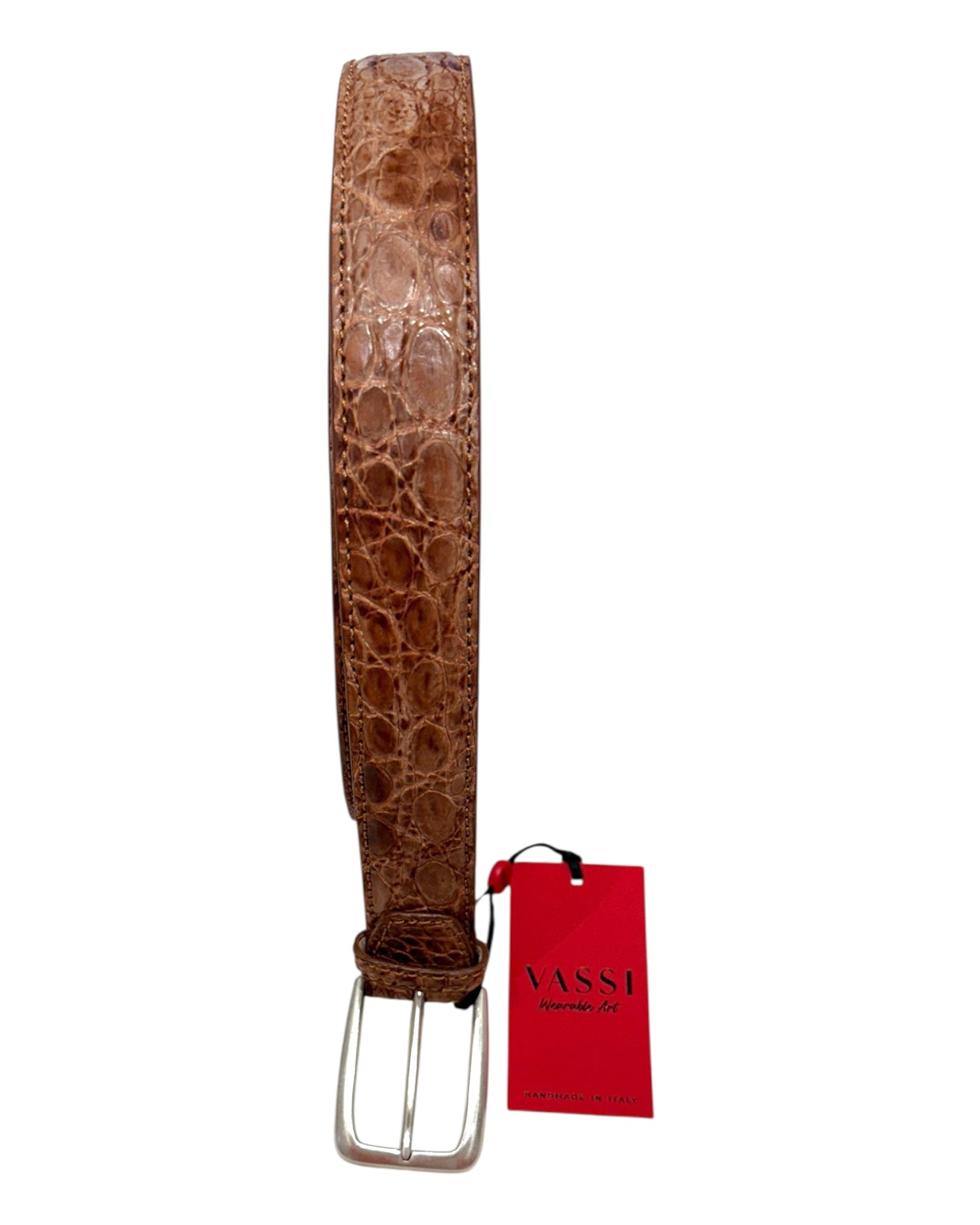 Crocodile belt - Tamponato Washed Brown with Matt Brass Buckle BELTS46