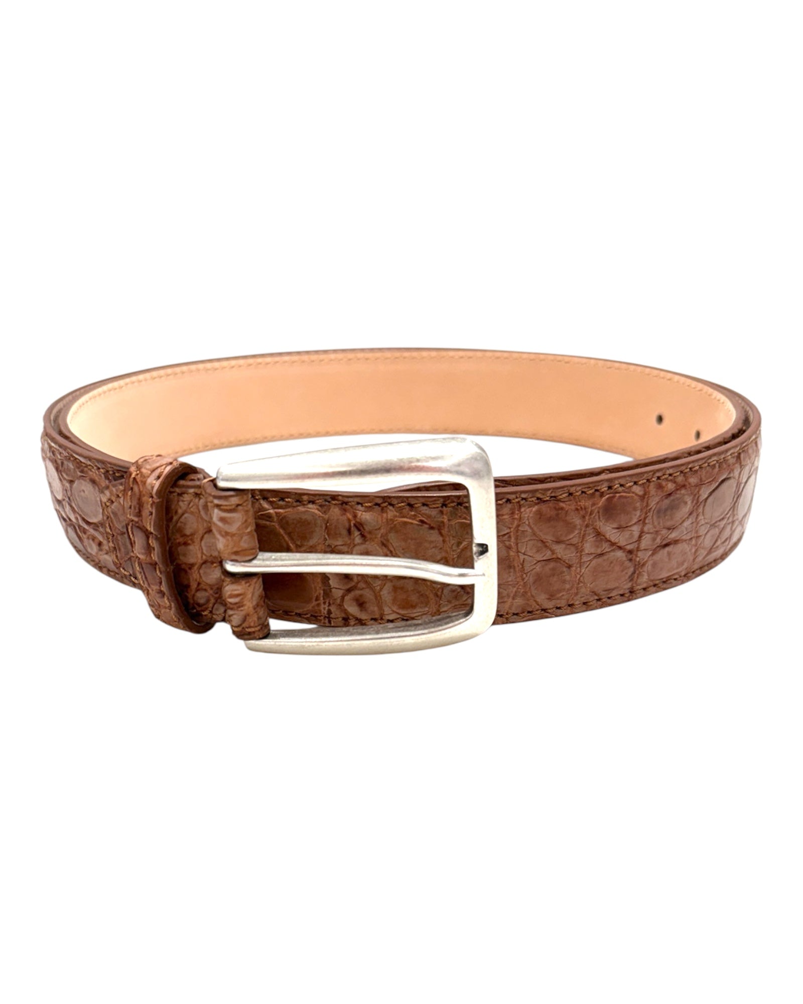 Crocodile belt - Tamponato Washed Brown with Matt Brass Buckle BELTS46