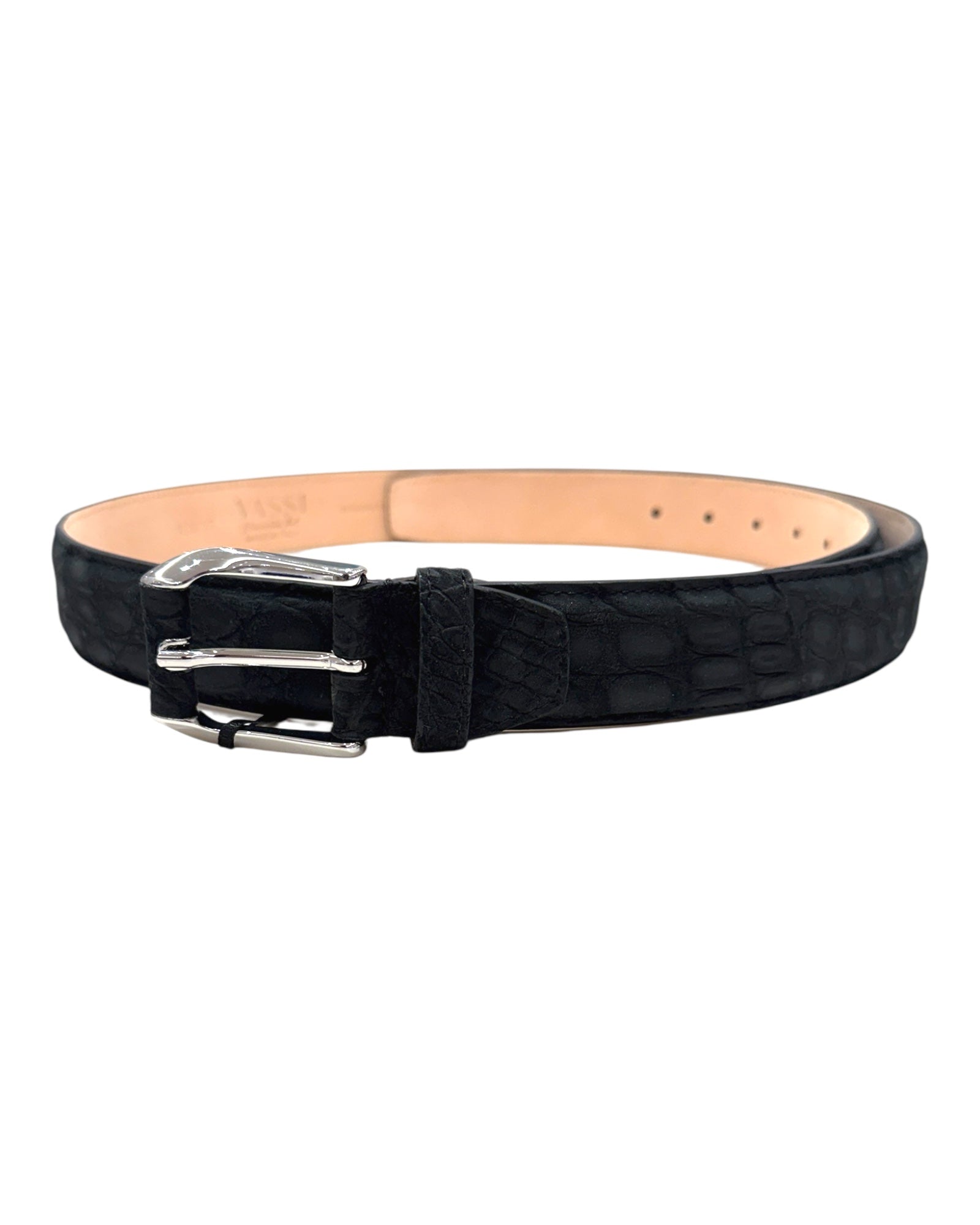 Crocodile belt - Washed Black with Polished Brass Silver Buckle BELTS46