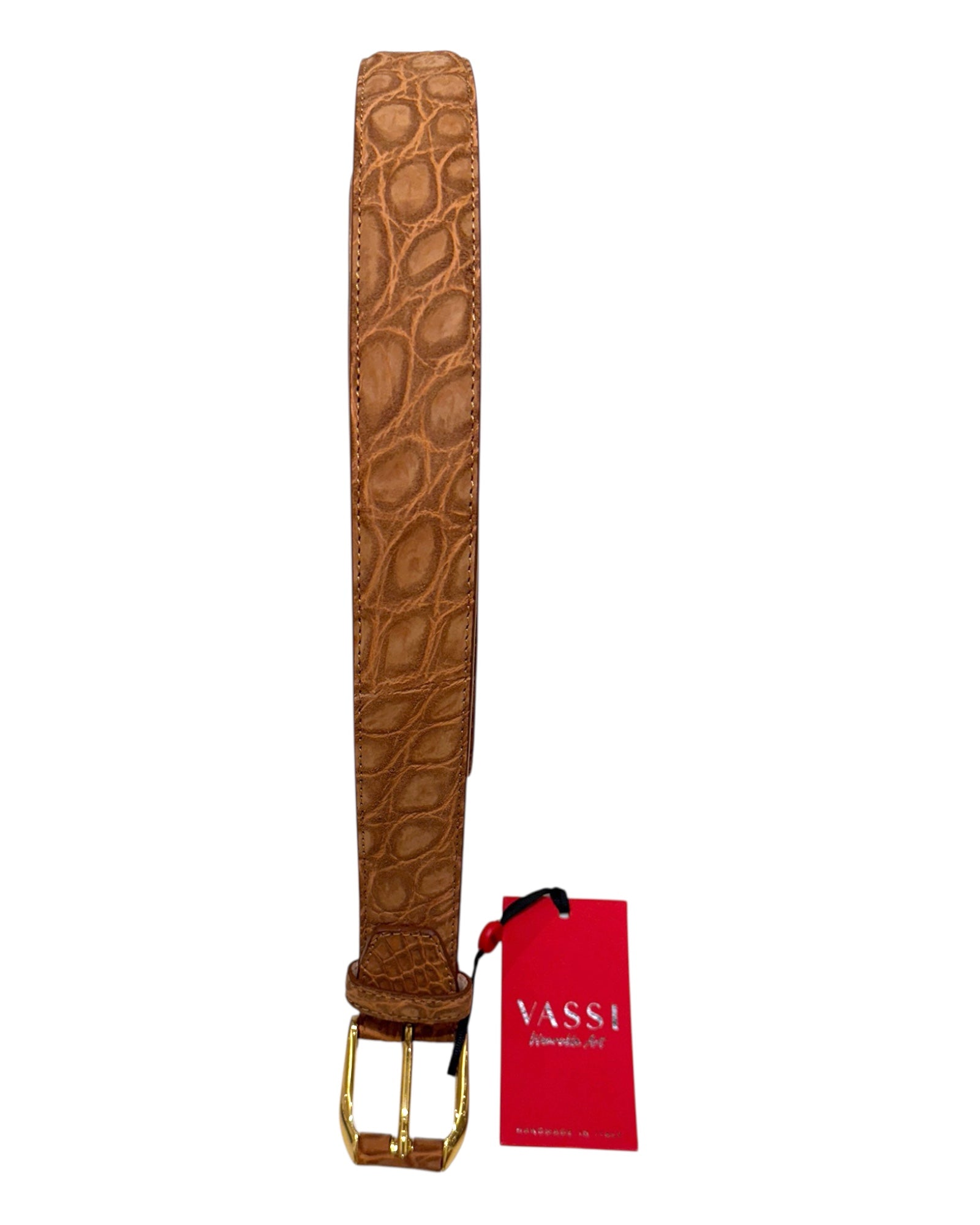 Crocodile belt - Washed Brown with Polished Brass Gold Buckle BELTS46
