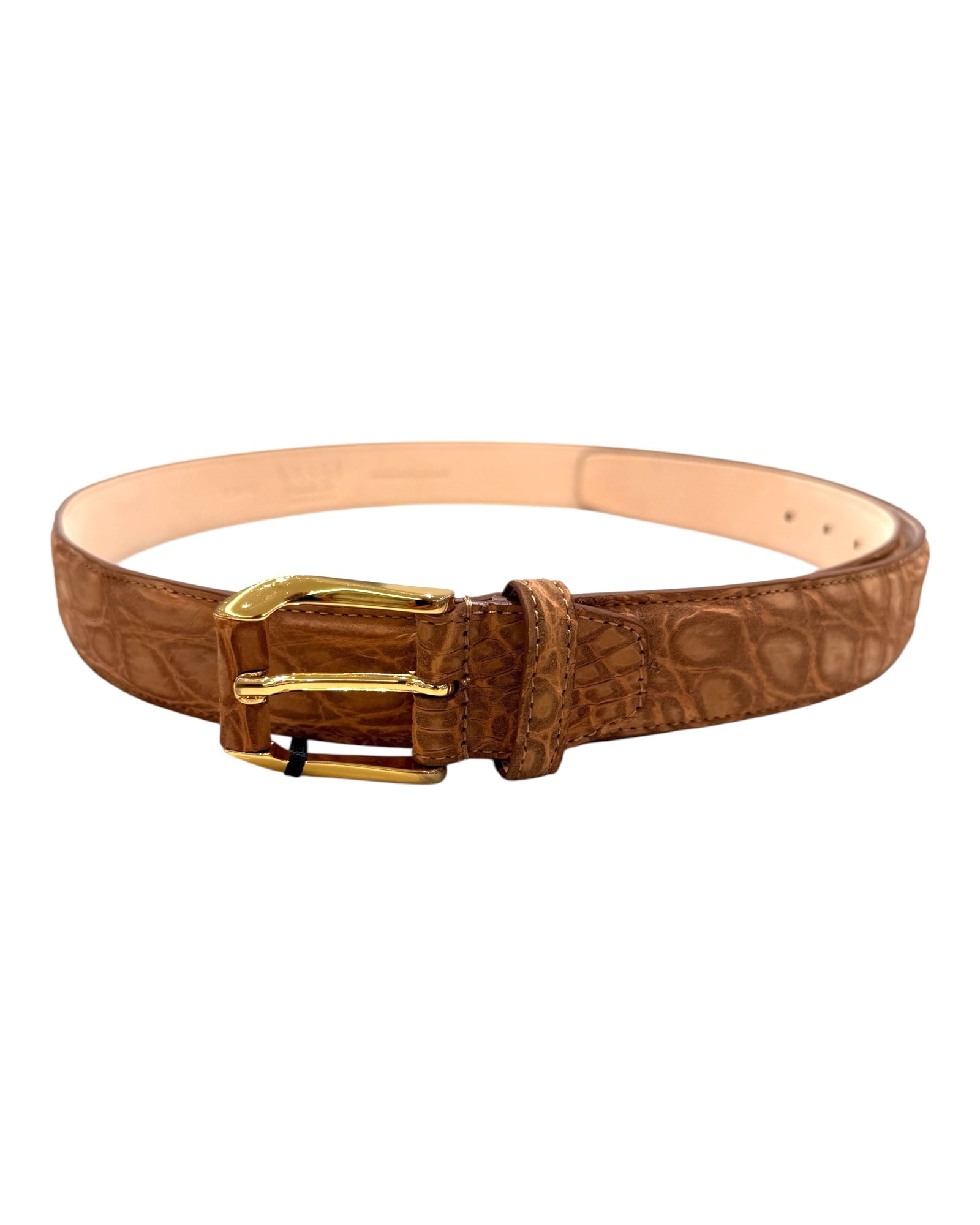 Crocodile belt - Washed Brown with Polished Brass Gold Buckle BELTS46