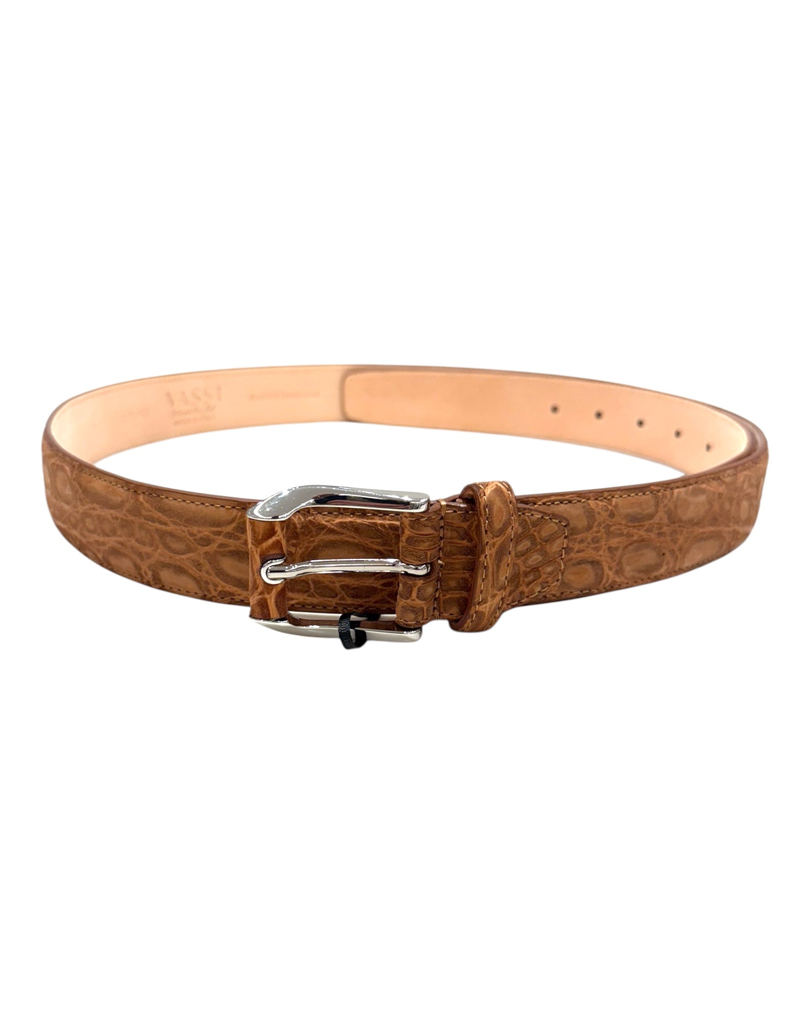 Crocodile belt - Washed Brown with Polished Brass Silver Buckle BELTS46